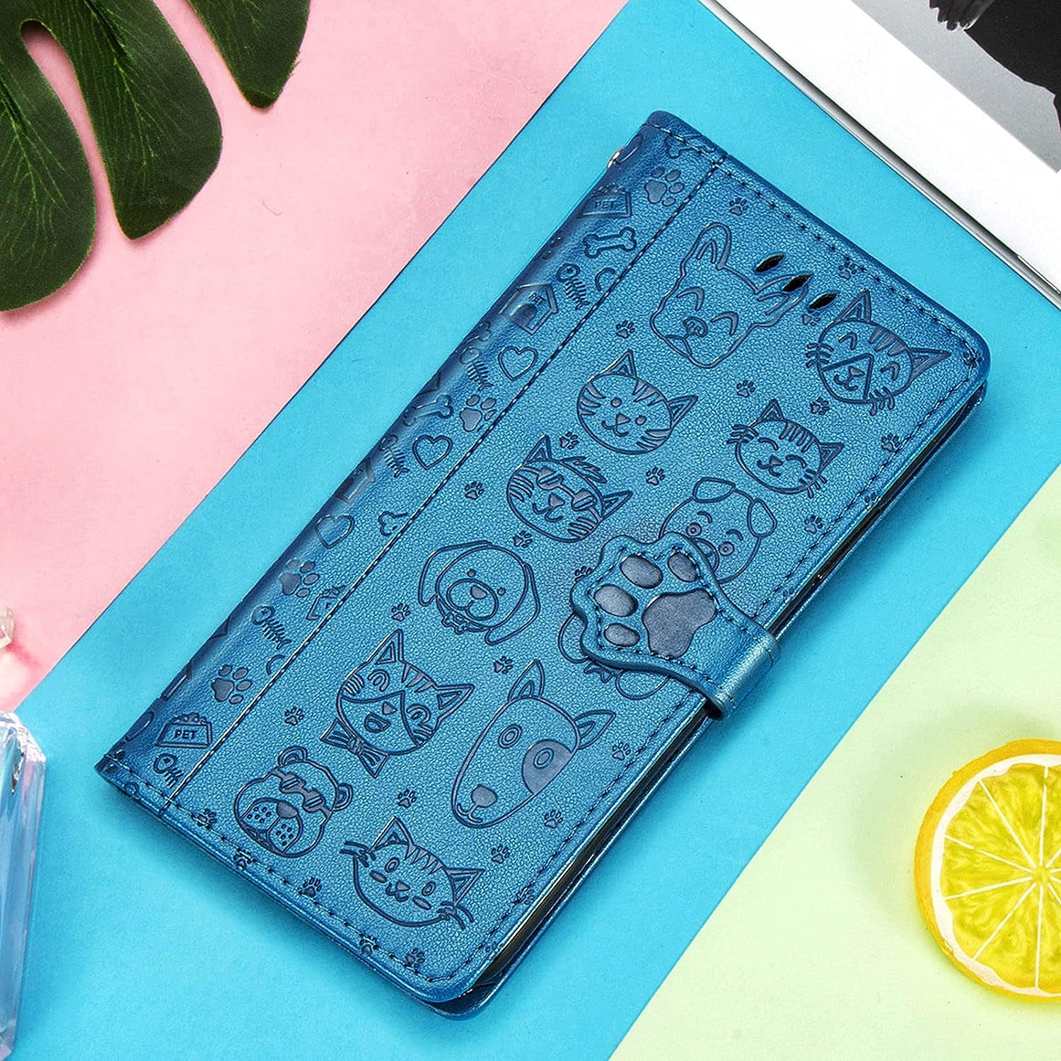 Ccsmall Oneplus Nord N200 Cartoon Girl Wallet Case,Kawaii Cat Dog Style Flip Phone Cover with ID Card Holder & Kickstand PU Leather Magnetic Clasp Case for Oneplus Nord N200 MG Blue  CCSmall   
