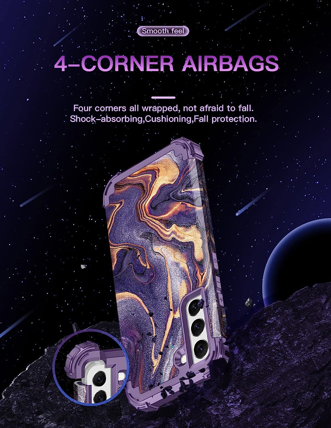 LONTECT for Galaxy S22 plus Case Shockproof 3 in 1Heavy Duty Rugged Hybrid Sturdy High Impact Durable Protective Cover Case for Samsung Galaxy S22 Plus/S22+ 5G 6.6 2022,Marble/Dark Purple  Lontect   