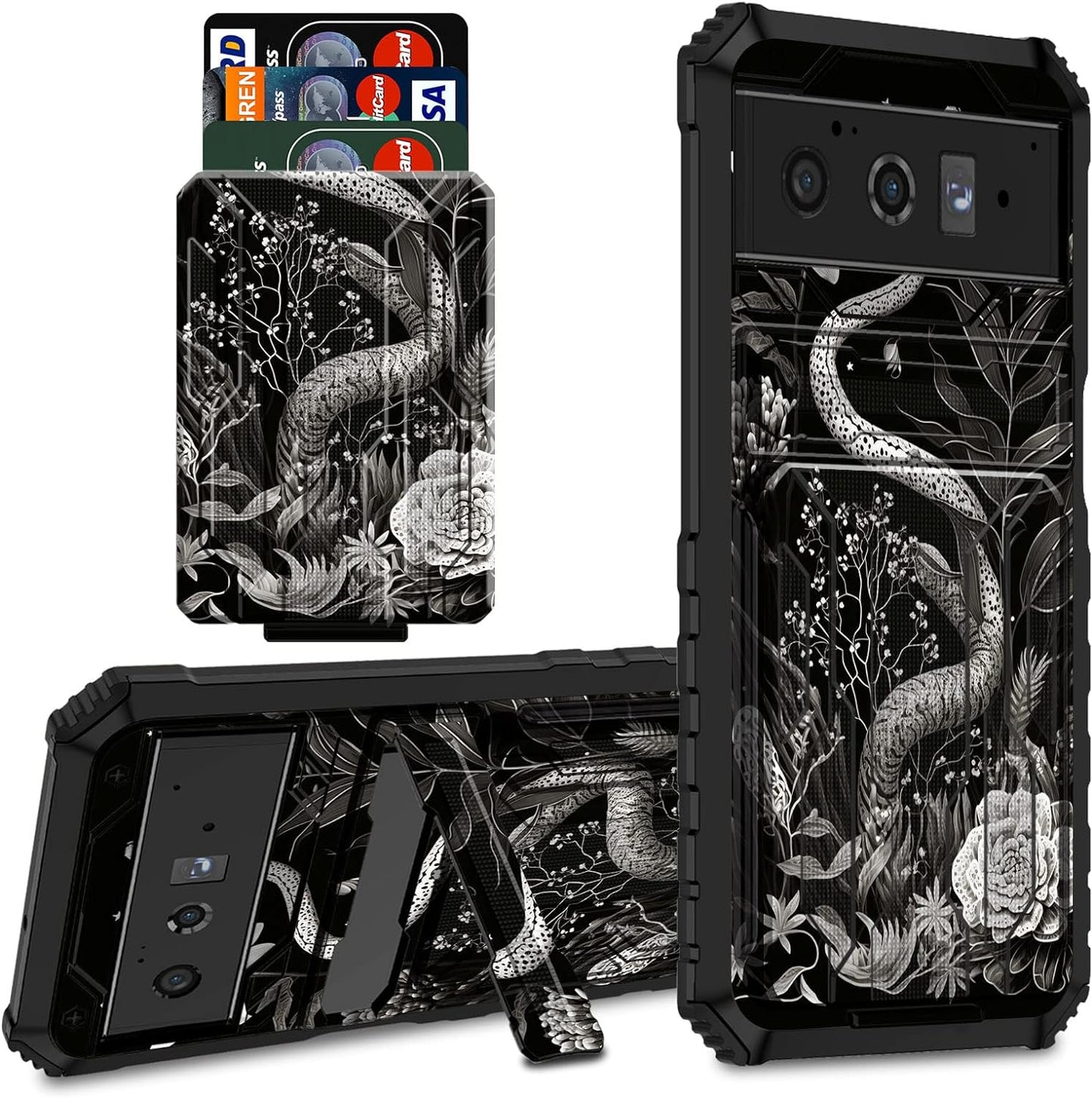 CGFGHHUY for Google Pixel 6 Pro Case for Pixel 6 Pro Wallet Case with Credit Card Holder & Kickstand Dual Layer Hard PC Soft TPU Protective Case for Google Pixel 6 Pro 6.7 Inch 2021 - Moth Moon Sun  CGFGHHUY Leaf Flower For Pixel 6 Pro 6.7 Inch 