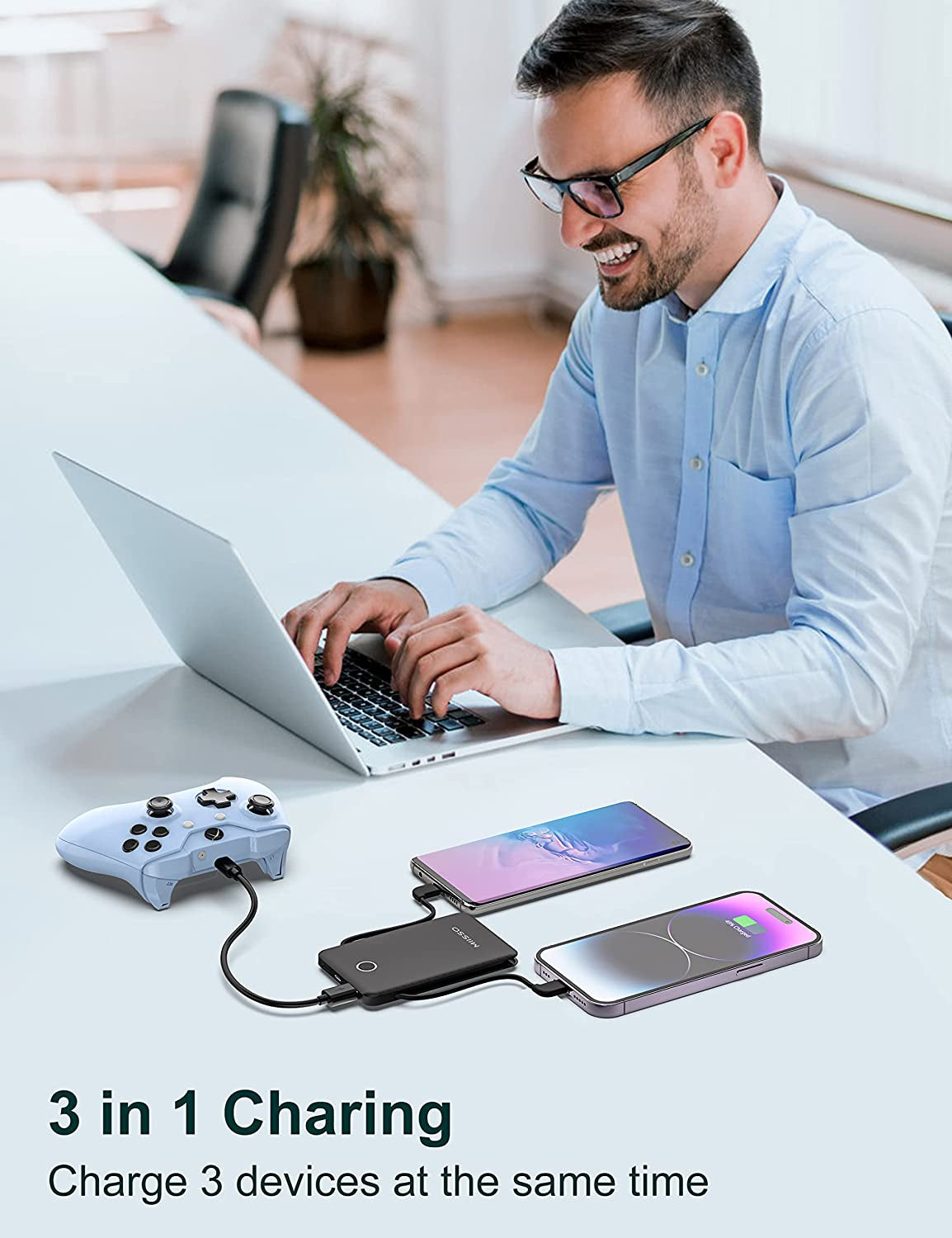 6000Mah Ultra Slim Built in Cables Power Bank, Card Size Built in USB C Cords Battery Pack Portable Charger for Phones, 3 Output External Battery Pack Compatible with Iphone, Samsung and Heated Vest  SHENZHEN APPLESSUN ELECTRONIC CO.LTD   