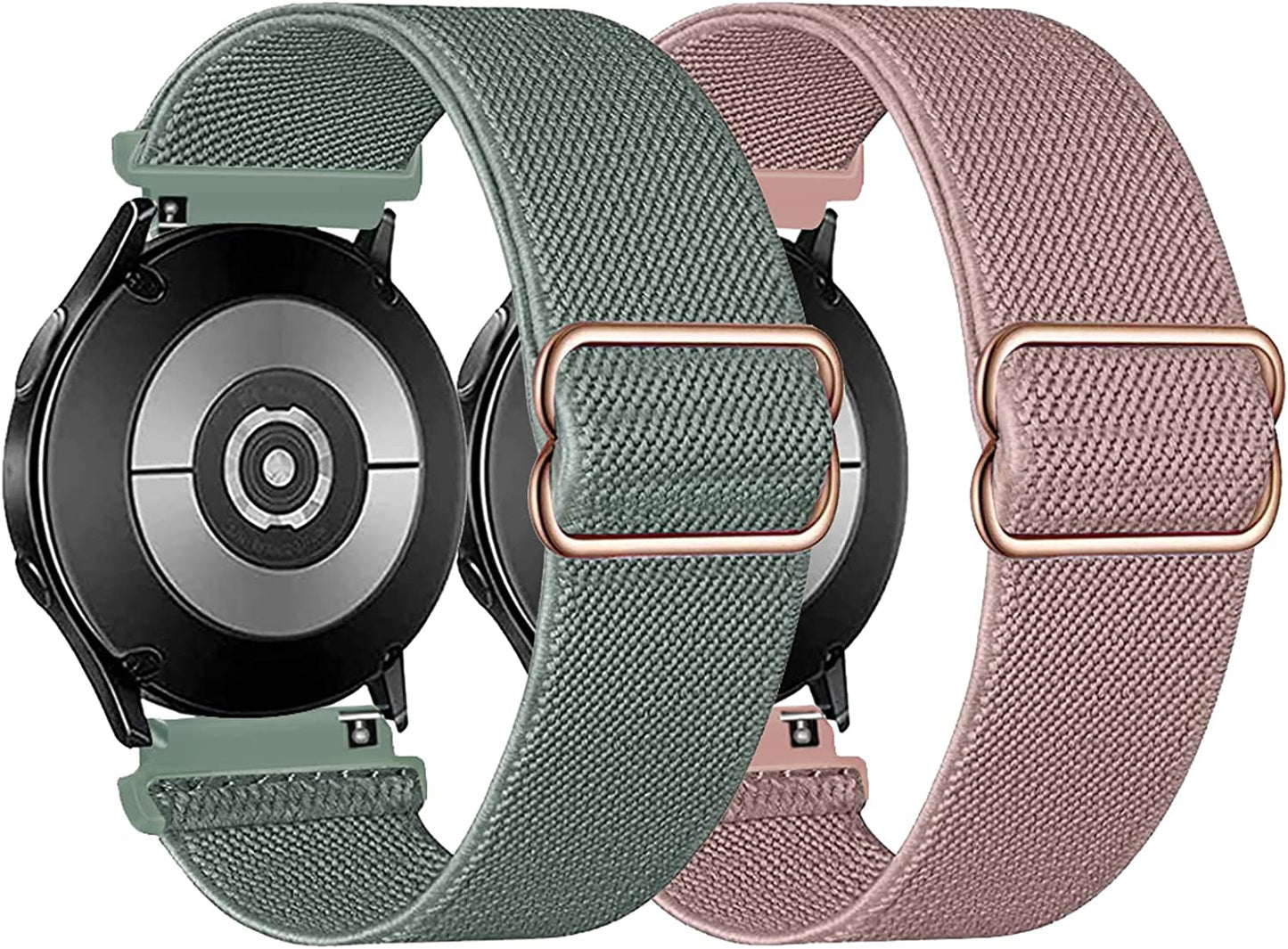 2PACK AHXLL Nylon Bands Compatible with Samsung Galaxy Watch Active 2 44Mm 40Mm/Active 40Mm/Galaxy Watch 3 41Mm/ Galaxy Watch 4 40Mm 44Mm /Galaxy Watch 5 Pro 45Mm, 20Mm Stretchy Sport Loop Breathable Wristband (Black+Army Green)  AHXLL Turquoise/Dark Pink  