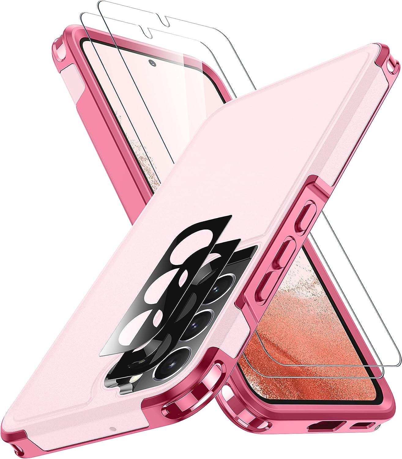 SPIDERCASE for Samsung Galaxy S22 plus Case, [10 FT Military Grade Drop Protection], 2 Pack [Tempered Glass Screen Protector+Camera Lens Protector] Heavy Duty Shockproof Case, Light Green  SPIDERCASE Pink  