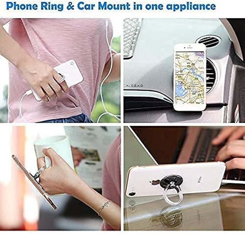 Airfly Phone Finger Ring Holder, 4 in 1, Universal Metal Phone Ring, Table Stand Kickstand, Car Vent Mount, Finger Grip Compatible All Smartphones, Black  AirFly SF   