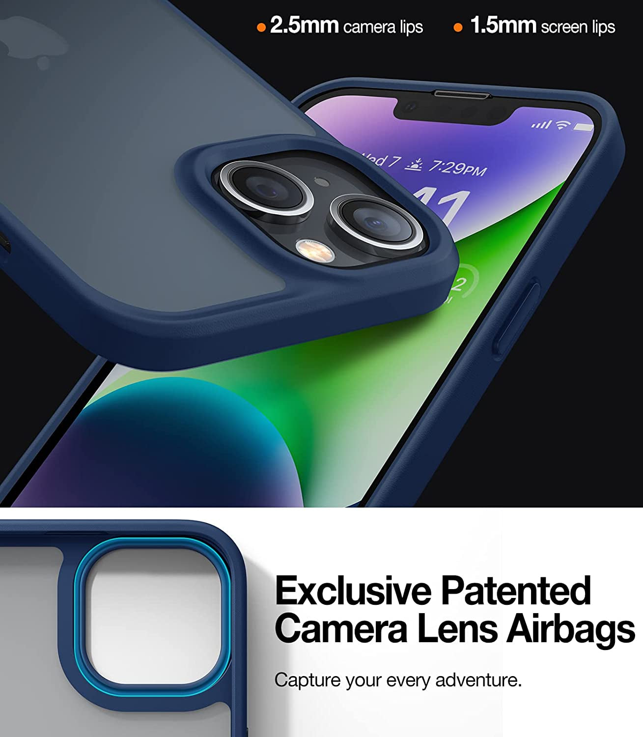 TORRAS Shockproof Designed for Iphone 14 Case [10FT Military Drop Protection][Sleek Premium Touch] Case for Iphone 14 Phone Cases with Translucent Back & Soft Edge Slim Silicone Cover, Navy Blue  TORRAS   