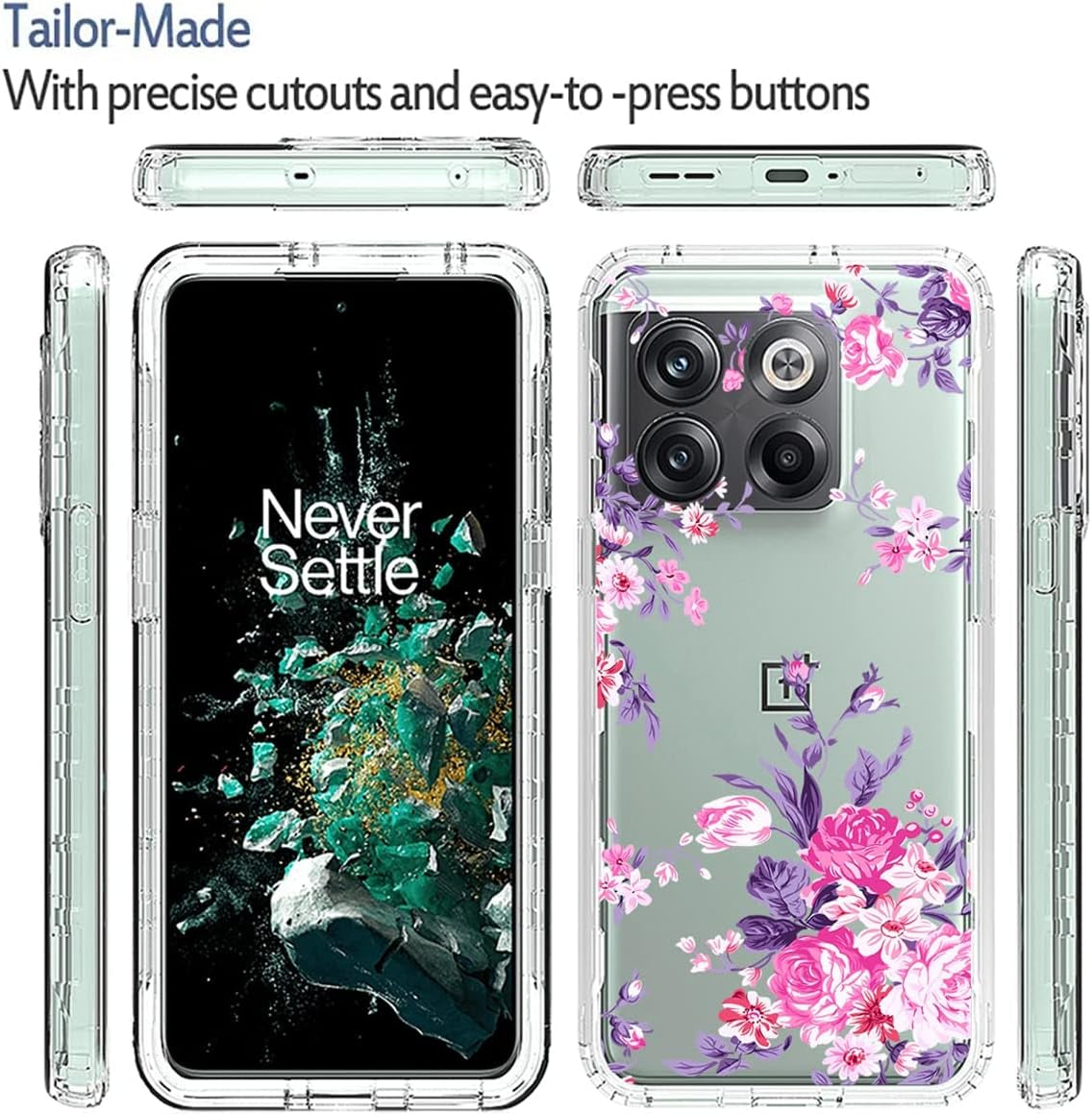 Vokuha Case for Oneplus 10T 5G/Oneplus Ace Pro Case, CPH2415 Case with Tempered Glass Screen Protector, Floral Crystal Clear TPU Shockproof Protective Armor Cover for Oneplus 10T 5G (Rose Flower)  Vokuha   