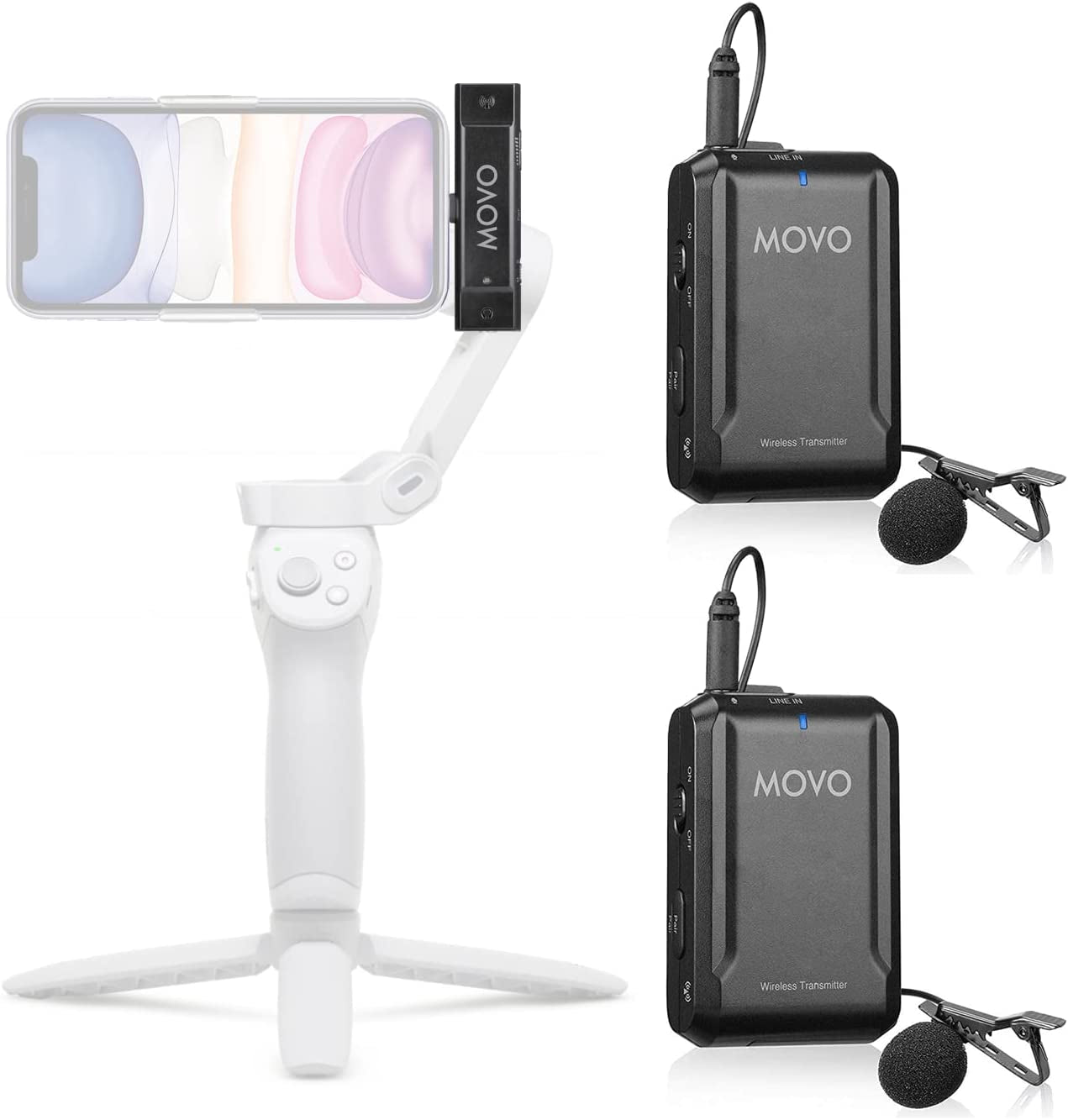 Movo Edge-Di-Duo Wireless Lavalier for Iphone - Perfect Compact Lav Mic for Smartphone Gimbal Stabilizer - Great for Vlogging, Filming, Teachers, and More - Compatible with DJI Osmo OM 4, 5  Movo   