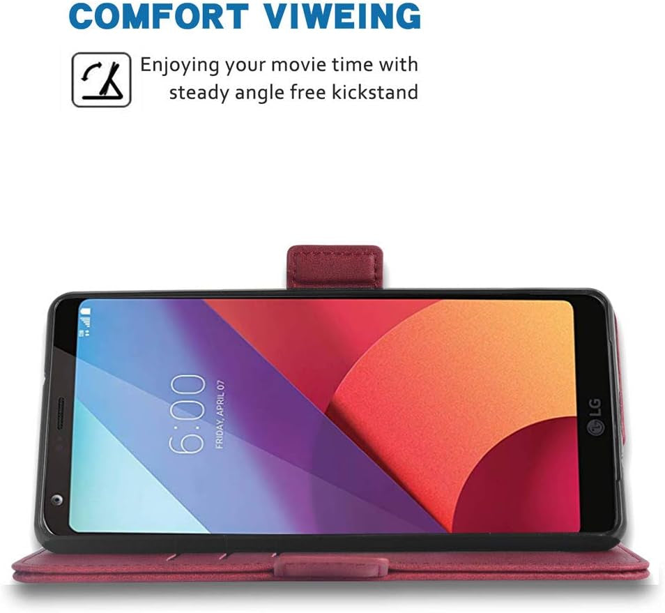 Phone Case for LG G6 5.7 Inch Leather Wallet Cases Credit Card Holder Stand Kickstand Full Body Purse Heavy Duty Protective Hybrid Flip Folio Cover for LGG6 Thinq LG6 Thin Q G 6 plus G6+ 6G Women Red  WWAAYSSXA   