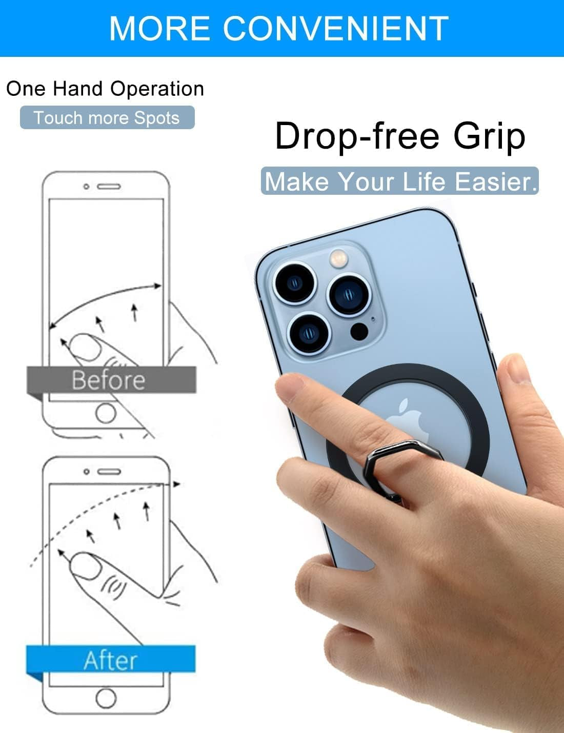 Zylee Magnetic Phone Grip, Magnetic Phone Ring for Magsafe, Magnetic Phone Finger Holder, Adjustable Kickstand, Phone Holder Grip Ring Stand for Magsafe Accessories(Black/Pink)  zylee   