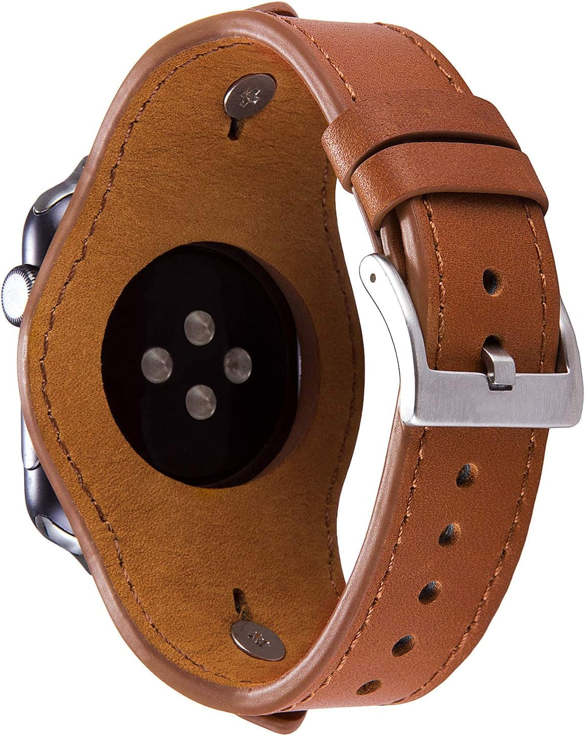 VIQIV Cuff Bracelets Bands for Compatible with Apple Watch 38Mm 42Mm 41Mm 40Mm 44Mm 45Mm Iwatch Series SE 7 6 5 4 3 2 1, Dressy Leather Metal Jewelry Wristband Strap for Women Men Light Brown  VIQIV   