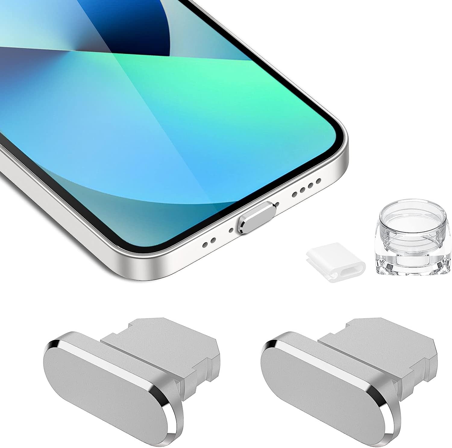 [2 Pack] anti Dust Plugs for Iphone 14 13 Pro Max 8 Pin Charging Port Plug Iphone SE 2020 Anti-Dust Pluggy with Easy Storage Case Iphone Xs Charge Port Plug for Apple Iphone 11 12 Pro XR XS Silver  iMangoo   