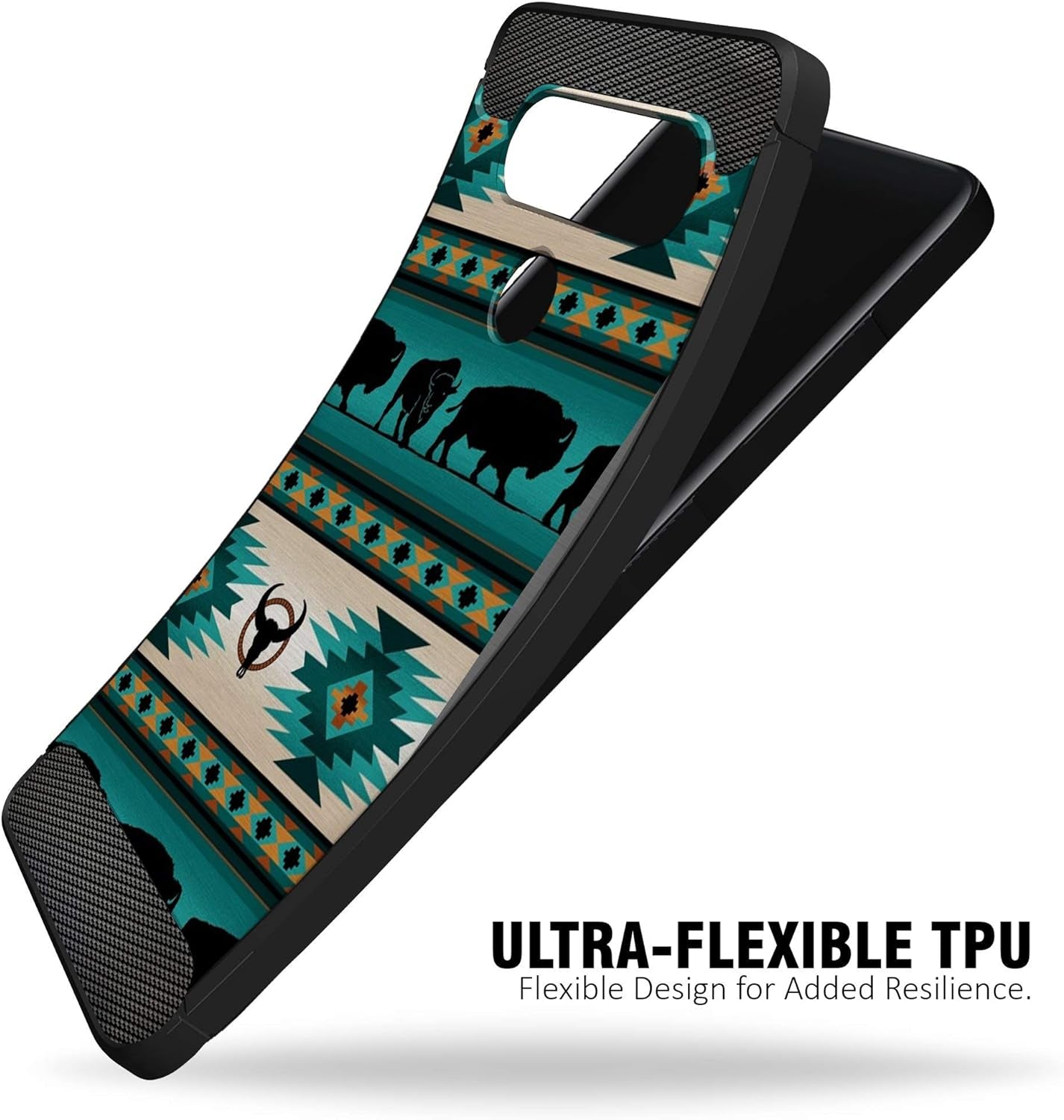 Casesondeck Case Compatible with [LG G8 Thinq/Lg G8] Tribal Floral Matte TPU Flexible Carbon Fiber Textured (Buffalo Western)  CasesonDeck   