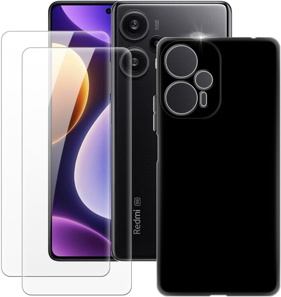 MILEGAO Xiaomi Redmi Note 12 Turbo 5G Case + 2PCS Screen Protector Tempered Glass, Ultra Thin Bumper Shockproof Soft TPU Silicone Cover for Xiaomi Poco F5 5G (6.67”)  MILEGAO Black  