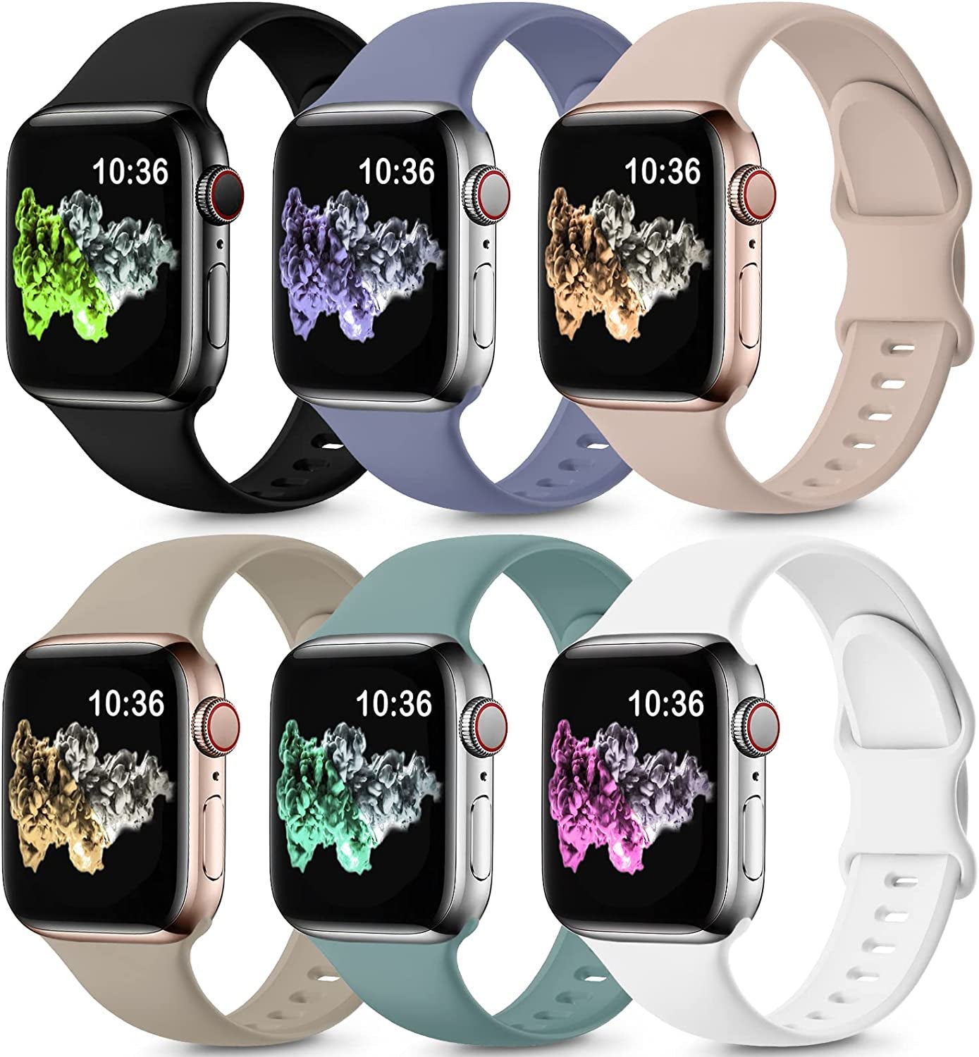 ZALAVER 6 Pack Bands Compatible with Apple Watch Band 38Mm 40Mm 41Mm 42Mm 44Mm 45Mm 49Mm Men Women, Soft Silicone Sport Strap for Iwatch Ultra Series 8 7 6 5 4 3 2 1 SE  ZALAVER Black/White/Nut Brown/Cactus/Milk Tea/Lavender Gray 38mm/40mm/41mm 