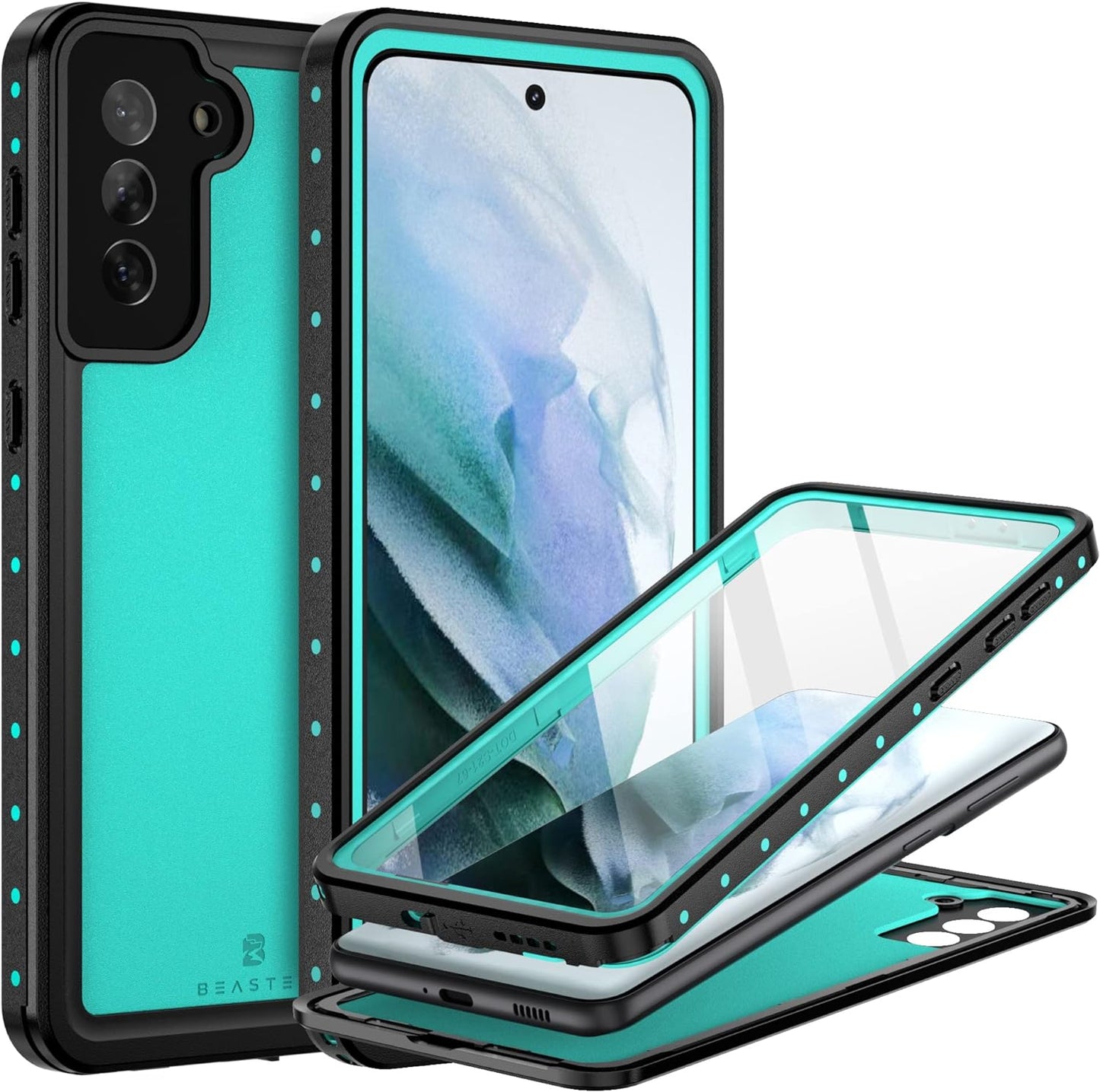 BEASTEK for Samsung Galaxy S21 Ultra Waterproof Case, NRE Series, Shockproof Underwater IP68 Case with Built-In Screen Protector Full Body Protective Cover, for Galaxy S21 Ultra 6.8 Inch (Blue)  BEASTEK Teal Galaxy S21 