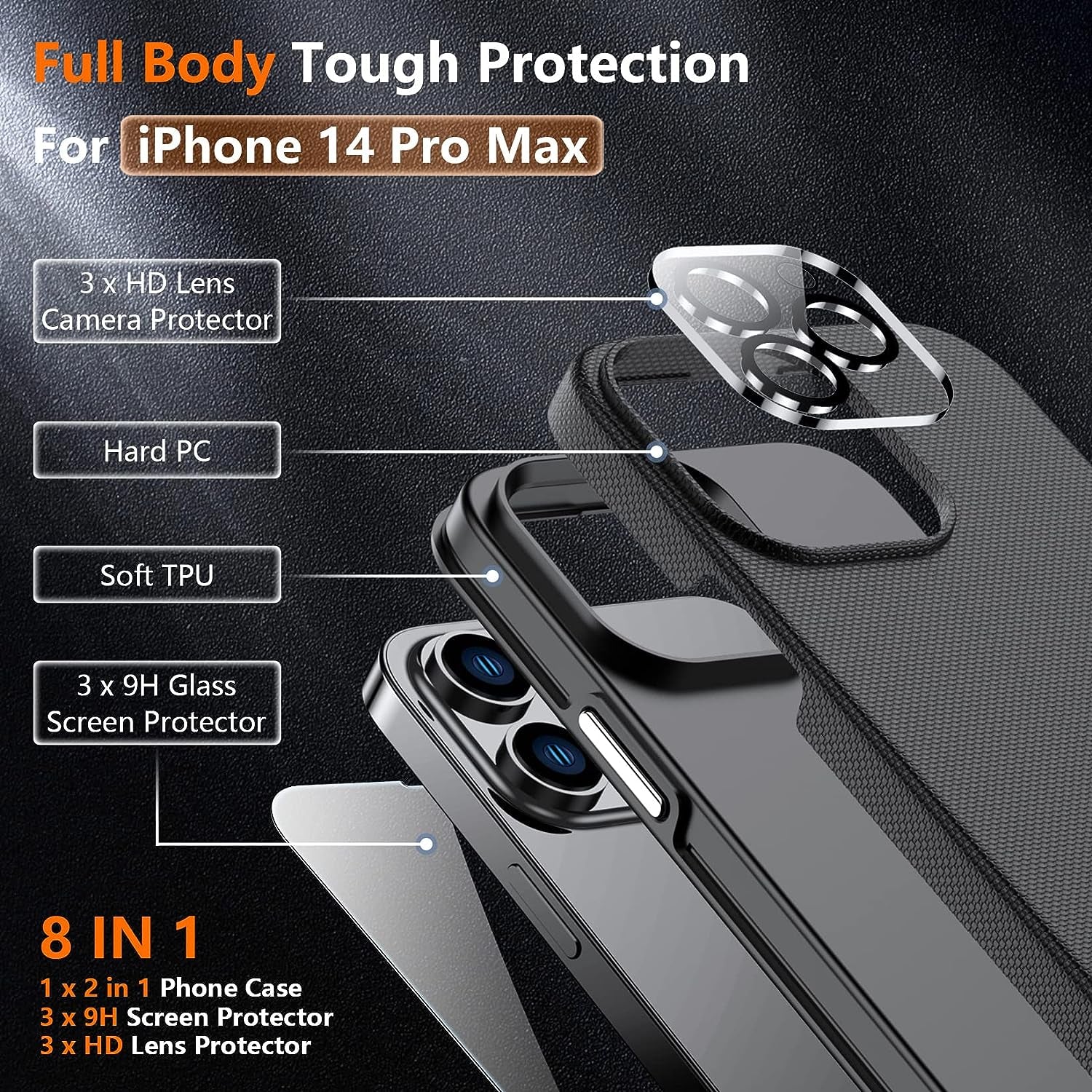 ALOFOX for Iphone 14 Pro Max Case [Military Grade Drop-Proof] [Tempered Glass Screen Protector + Camera Lens Protector] Dual Layer Heavy Duty Shockproof Case-Matte Black  ALOFOX   