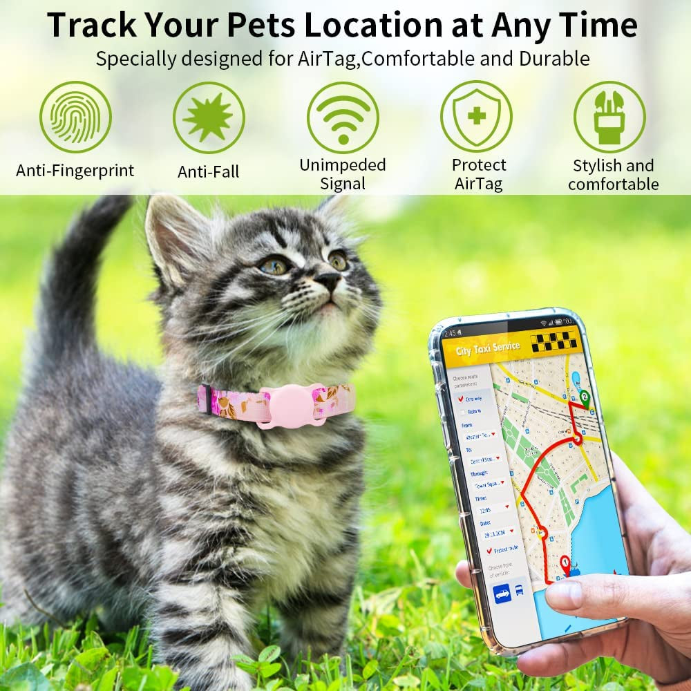 Airtag Cat Collar, Animire Soft Neoprene Padded Air Tag Collar for Extra Small Dogs, Polyester Puppy Pet Collar with Silicone Airtag Case Holder Accessories, 8"-12" Neck  Animire   
