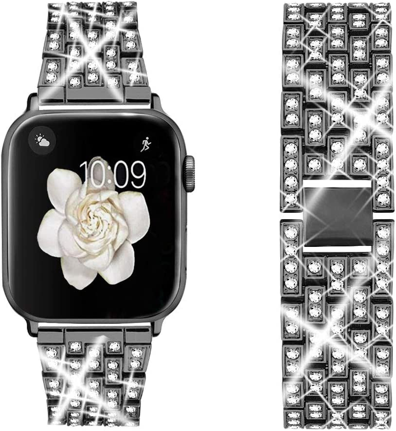 Dsytom Bing Band Compatible with Apple Watch Band 42Mm 44Mm 45Mm,Jewelry Replacement Metal Wristband Strap for Iwatch Band Series 8/7/6/5/4/3/2/1/SE Ultra(Silver)  Dsytom Black 38mm/40mm/41mm 