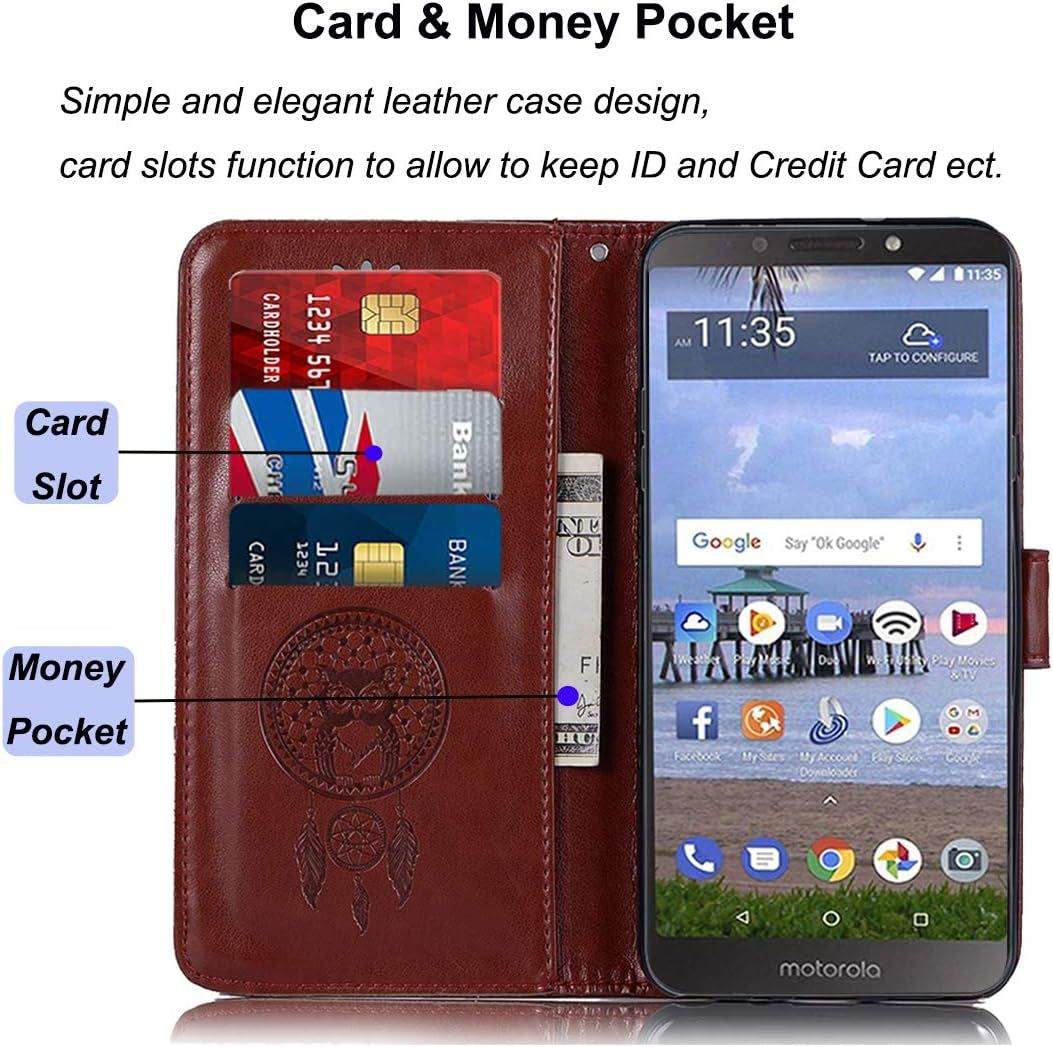 Sidande for LG G7 Case, for LG G7 Thinq Wallet Case, [Wrist Strap] Owl PU Leather Wallet Flip Protective Phone Case Cover with Card Slots and Stand for LG G7 / for LG G7 Thinq (2018) (Brown)  sidande   