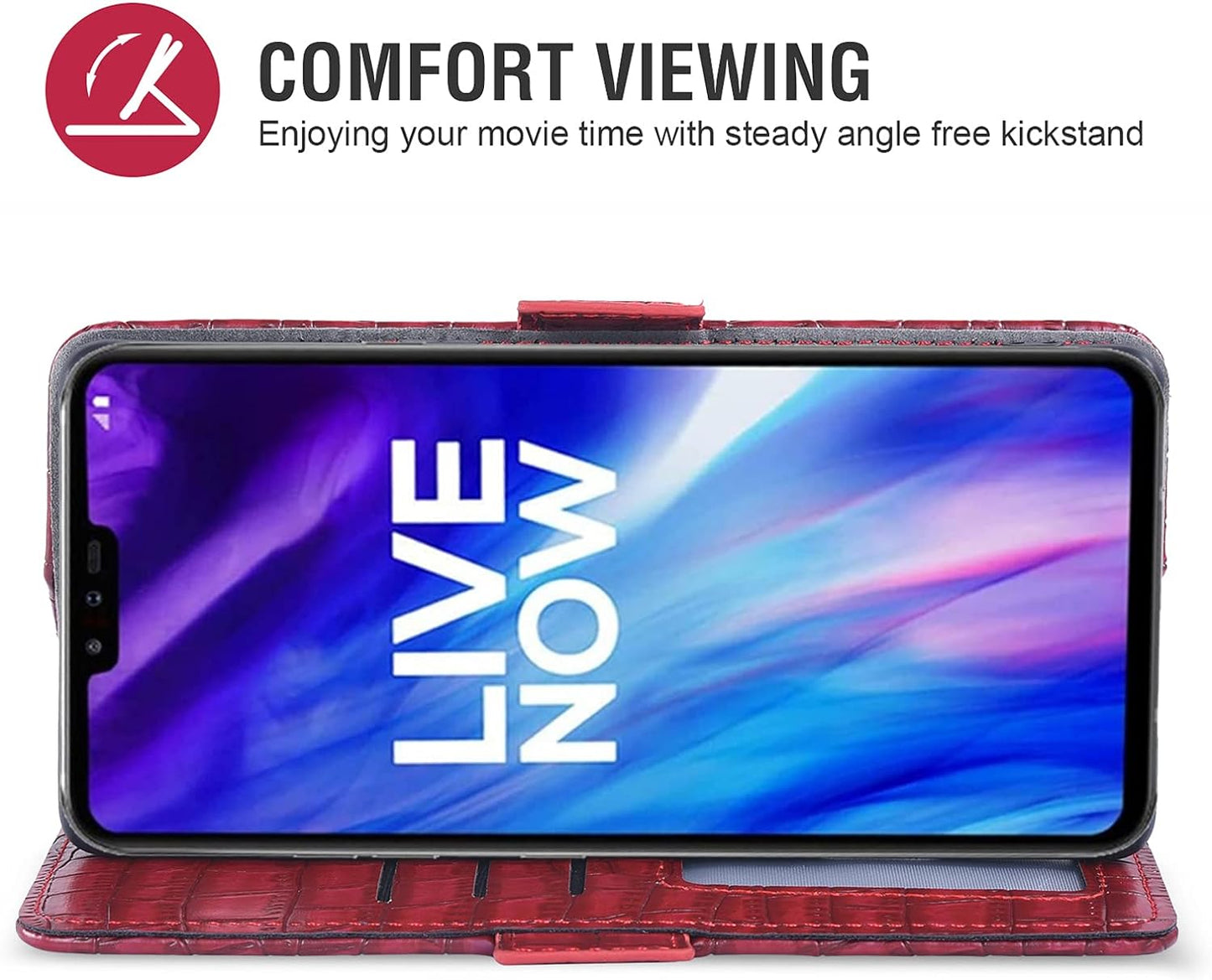 Asuwish Compatible with LG V40 Thinq Wallet Case with Tempered Glass Screen Protector and Flip Cover Card Holder Cell Phone Cases for LGV40 Storm V 40 Thin Q V40Thinq LG40 40V 40Thinq Women Men Red  Asuwish   