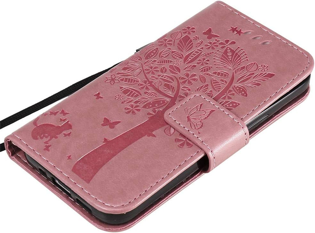 XYX Wallet Case for LG V30, Embossed Cat Butterfly Flowers PU Leather Flip Protective Phone Case Cover with Card Slots for LG V30/LG V35 Thinq, Pink  XYX   