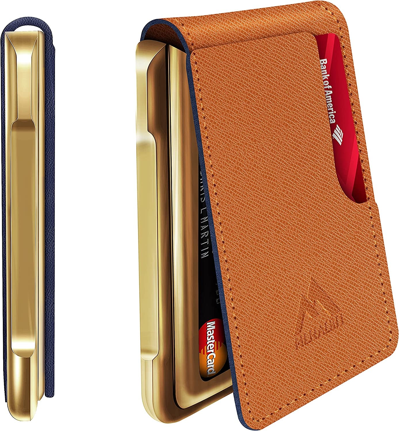 MURADIN Mens Wallet Tactical Bifold Wallets for Men Metal RFID Blocking Aluminum Money Cards Holder Gifts for Men  MURADIN Saffiano Orange & Gold  