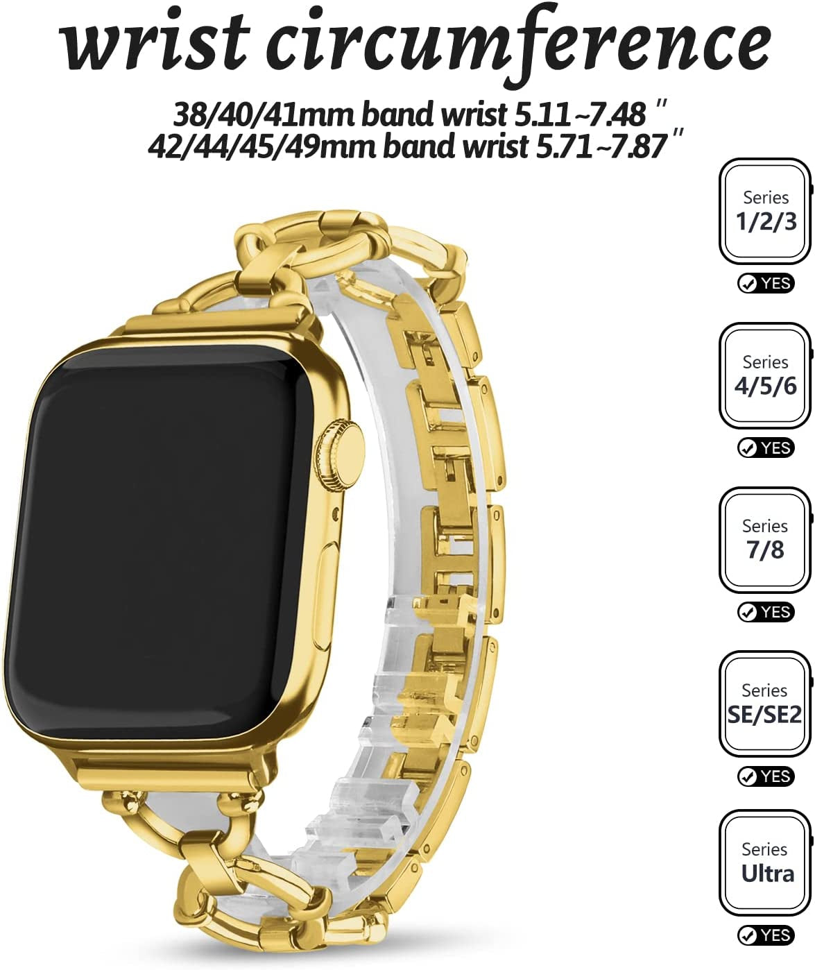 Wutwuk Compatible with Apple Watch Band 38Mm 40Mm 41Mm, Iwatch Bands Strap for Apple Watch SE Series 8 7 6 5 4 3 2 1, Women Dressy Roman Numerals Bangle Bracelets Set, Gold  wutwuk   