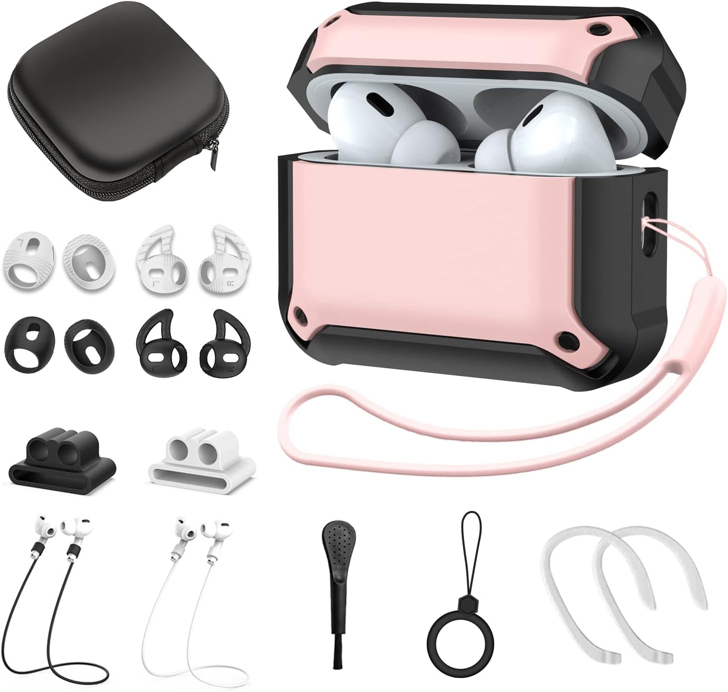 [14 in 1 Set] for Airpods Pro 2Nd Generation Case Cover, Silicone Airpod Pro 2 Case Cover for Men Women with Lanyard, Shock-Absorbing Protective Case for Airpods Pro 2Nd Generation 2022 - Mint Blue  TOLUOHU (14in1 Set)-Pink  