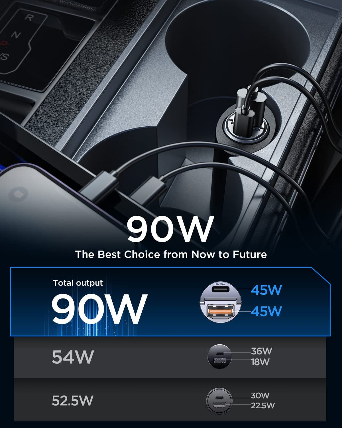 90W USB C Car Charger,[Super Mini Metal] USB C Car Charger Fast Charging Adapter PD+QC3.0 Dual Port MRGLAS Type C Car Cigarette Lighter USB Charger Compatible Iphone 14 13 Pro Max Ipad Samsung Macbook  MRGLAS   