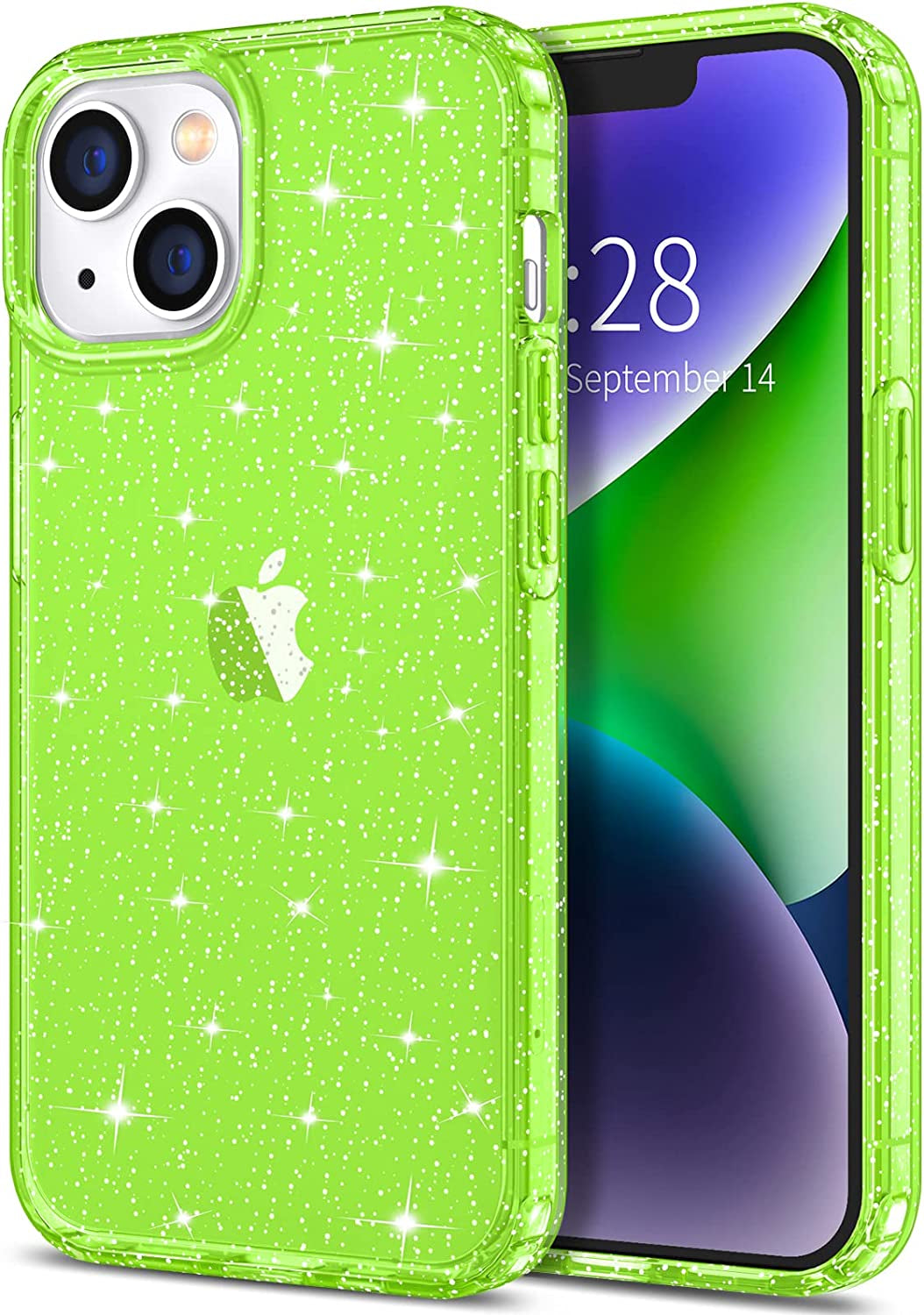 Hython Case for Iphone 14 Case Clear, Non Yellowing Crystal Clear Anti-Scratch Hard PC & Non-Slip Soft TPU Bumper Cover Transparent Slim Fit Shockproof Protective Phone Cases for Iphone 14 6.1", Clear  Hython Fluorescent Green  