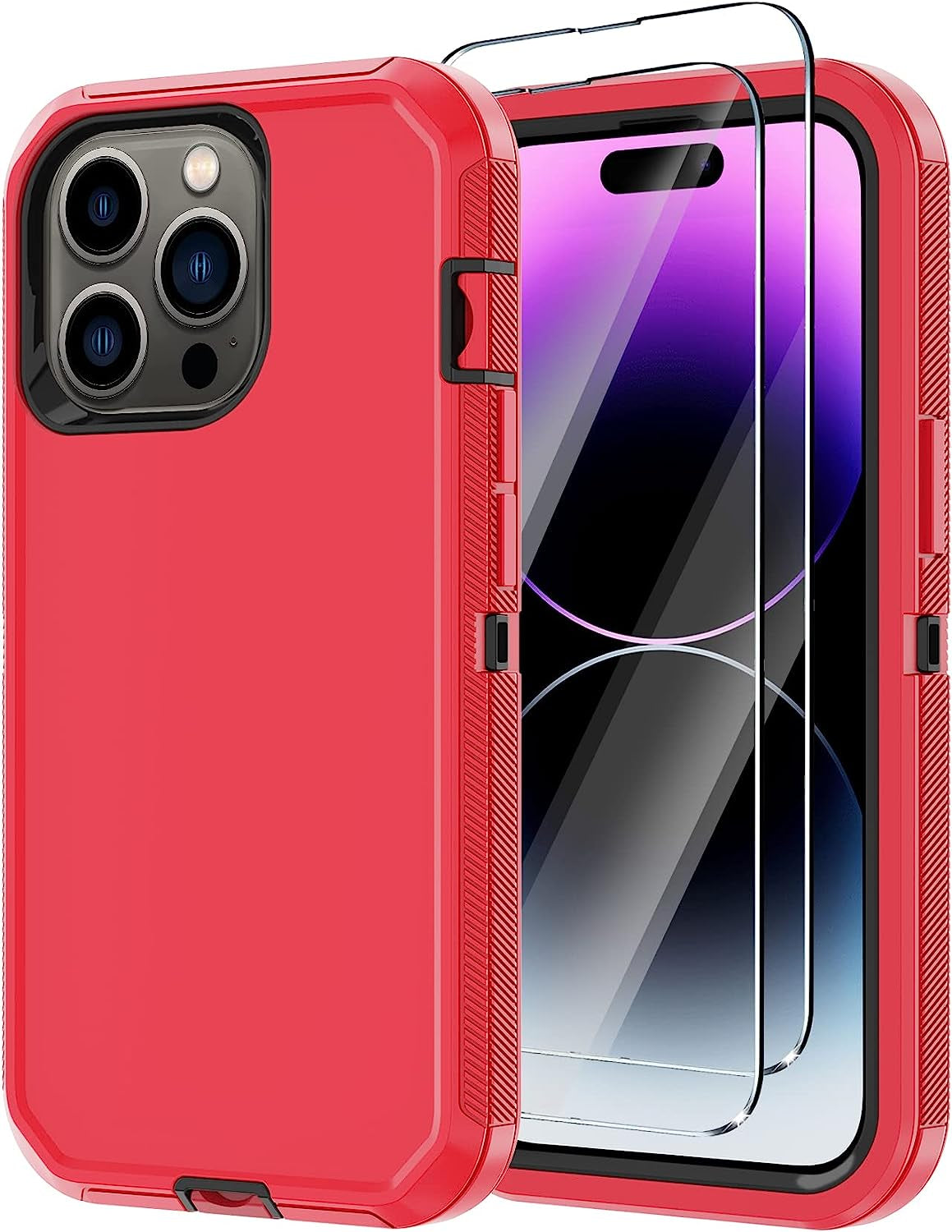 Annymall for Iphone 14 Pro Max Clear Case with 2 Screen Protector,Heavy Duty Shockproof Drop Protection Phone Cover Rugged Durable Full Body Bumper Hard Case for Apple Iphone 14 Pro Max (Black/Clear)  Annymall Red/Black  