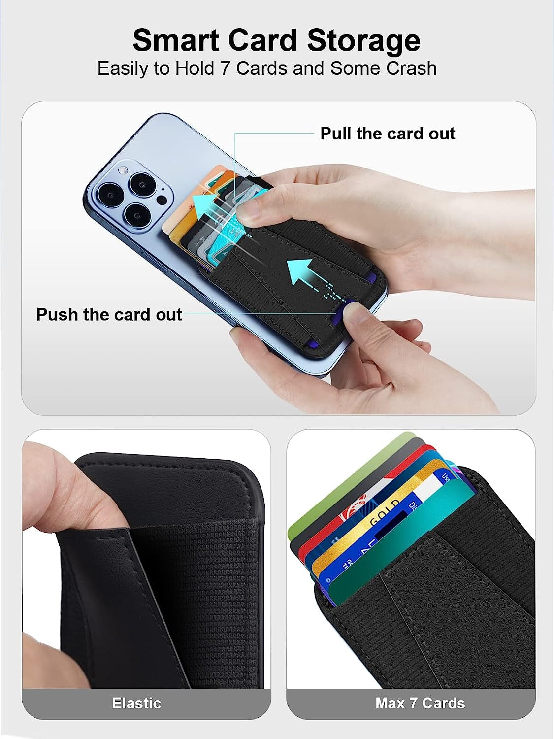 Miroddi Mi-Arch Series Magsafe Wallet, Magnetic Wallet Card Holder for Apple Magsafe, Magsafe Leather Wallet for Back of Iphone 14/13/12 Series [Enhanced Magnetic Strength, Max 7 Cards Storage] Black  Miroddi   