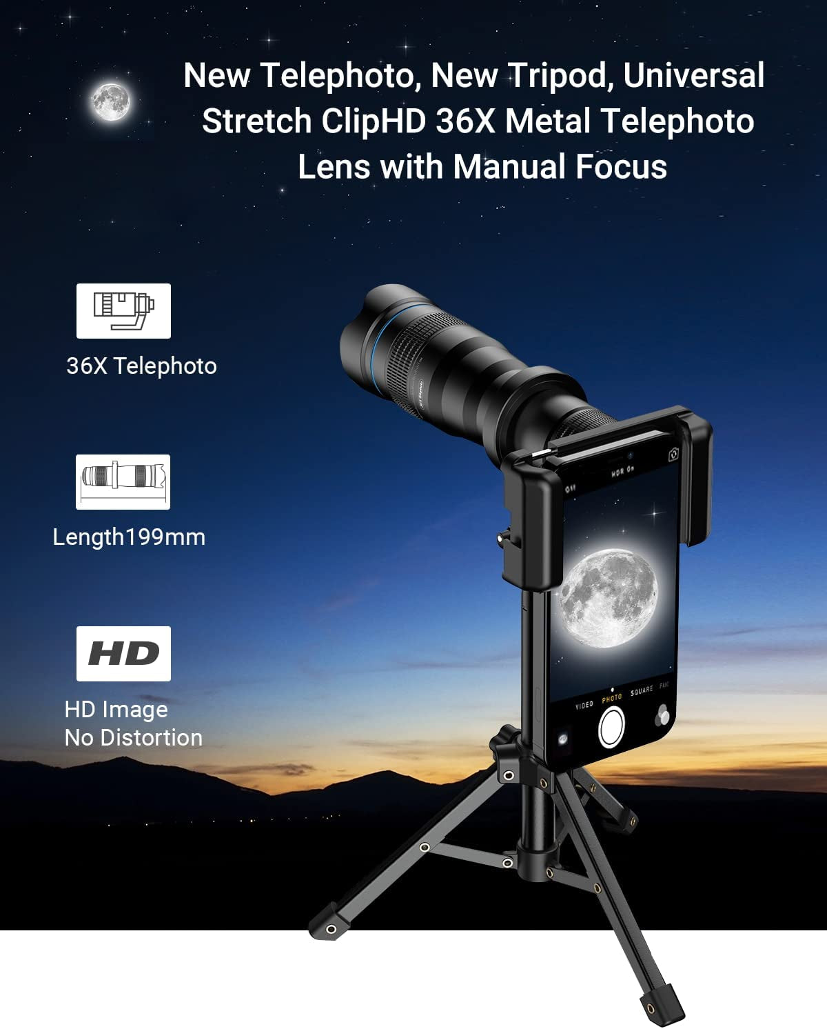 36X Telephoto Lens, High Power HD Telephoto Phone Lens with Tripod and Phone Clip, for Android & Iphone and Almost All Smartphones, Have Fun Shooting  Evil eye   