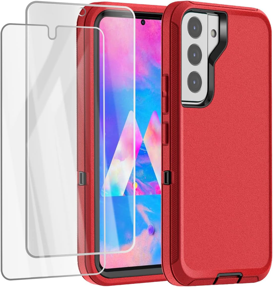 Aicase for Galaxy S22 plus Case with Screen Protector, Heavy Duty Drop Protection Full Body Rugged Shockproof/Dust Proof Military Protective Tough Durable Phone Cover for Samsung Galaxy S22 plus 6.6“  AICase Red/Black With Screen Protector  