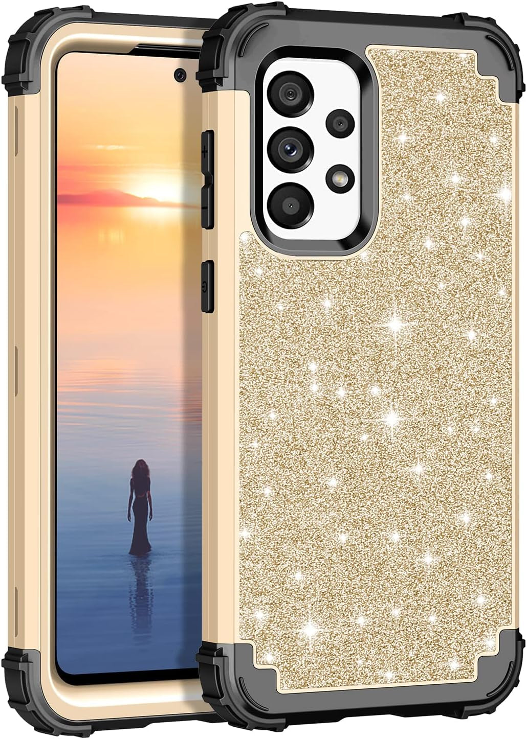LONTECT for Galaxy A53 5G Case Glitter Sparkly Bling Shockproof Heavy Duty Hybrid Sturdy High Impact Protective Cover Case for Samsung Galaxy A53 5G 2022, Dark Blue/Green  Lontect Shiny Gold/Black  