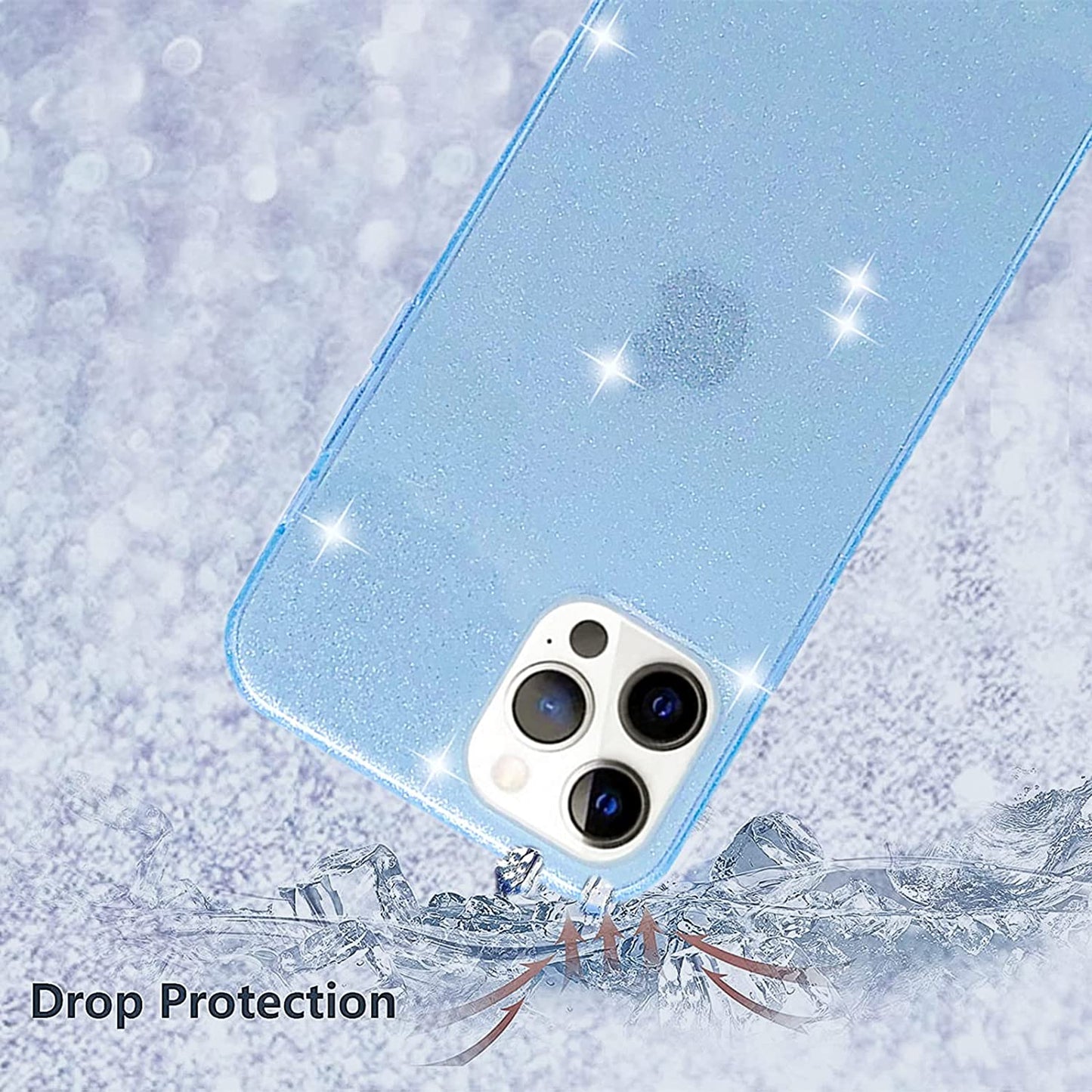 Abenkle Compatible with Iphone 12 and 12 Pro Case, Slim Fit Hybrid Glitter Bling Sparkly Case for Women Shockproof Protective Flexible Bumper Cover for Iphone 12/12 Pro 6.1-Inch 2020, Blue Glitter  ABenkle   