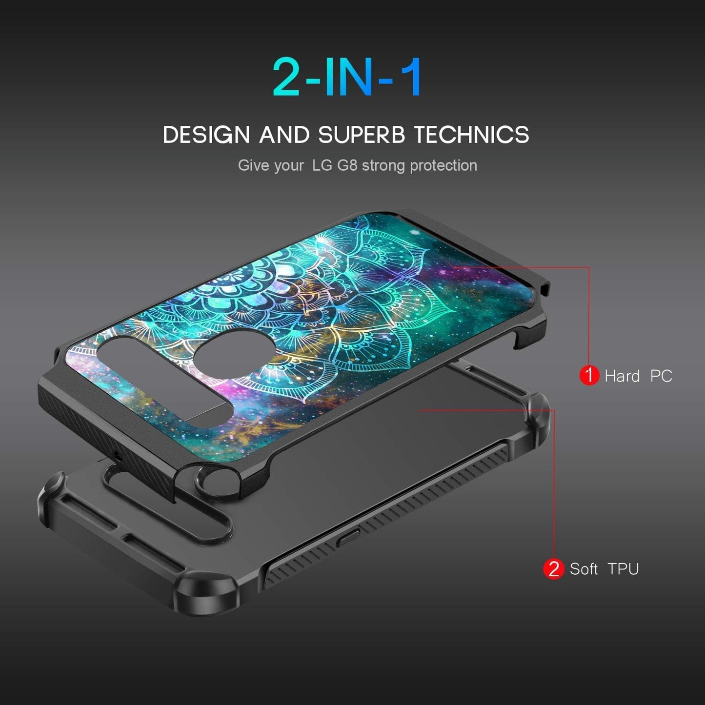 BENTOBEN Compatible with LG G8 Thinq/Lg G8 Case, Shockproof Glow in the Dark Luminous 2 in 1 Hard PC Soft TPU Bumper Protective Phone Case Cover for LG G8 Thin Q/LG G8 2019 Release, Mandala in Galaxy  BENTOBEN   