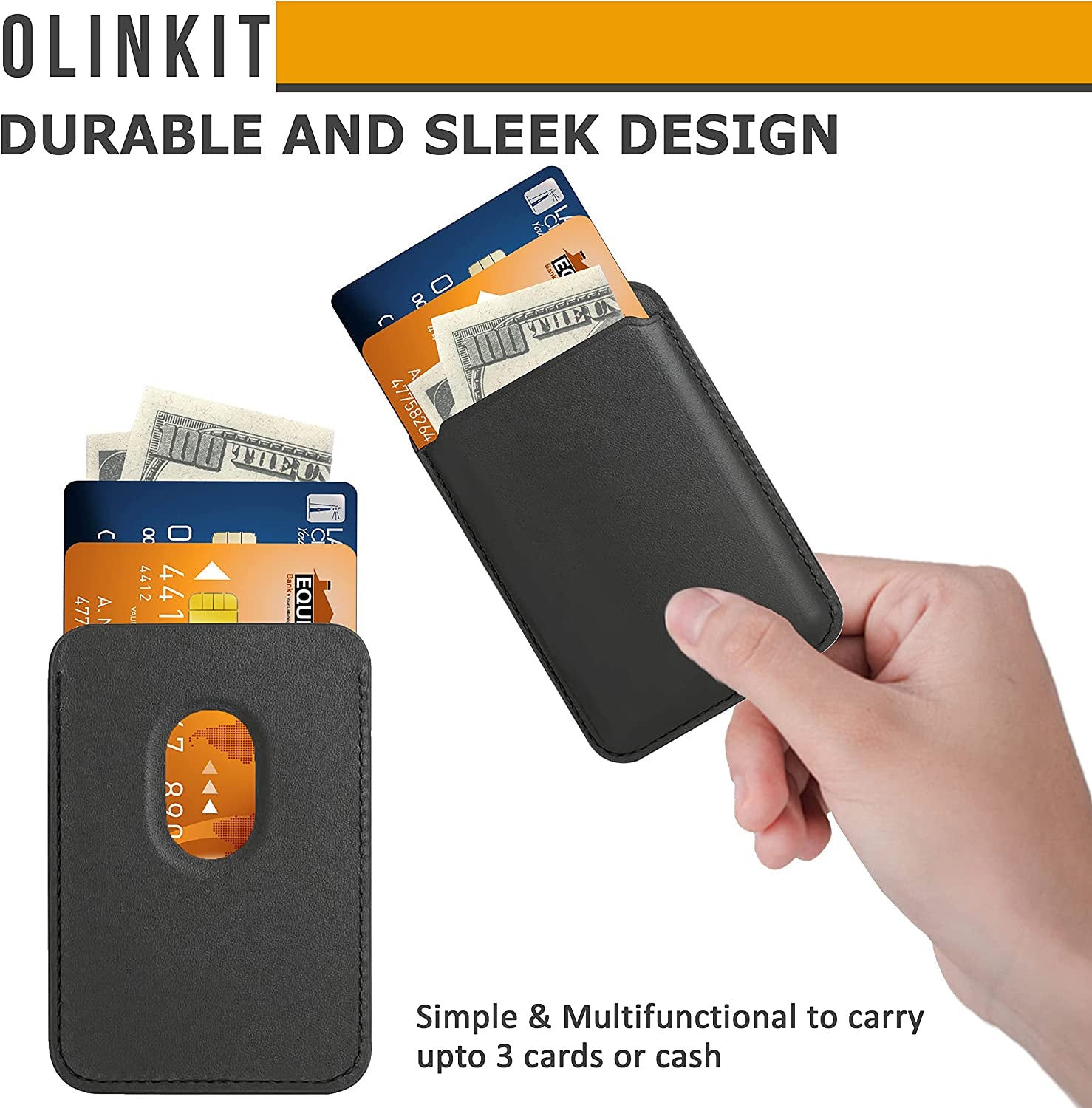 OLINKIT Iphone Magsafe Wallet - Magnetic Card Holder for Back of Phone - Mag Safe Wallet for Iphone 12 Mini Max Pro - Magnetic Wallet Iphone 12 - Magsafe Card Holder Black for Iphone Wallet  OLINKIT   