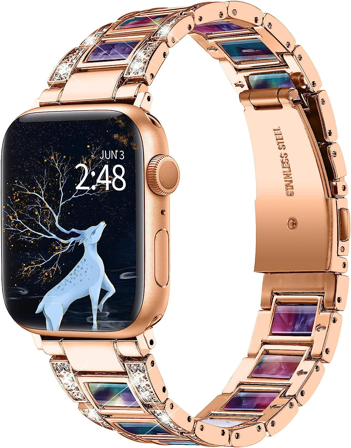 BEIZIYE Resin Bands Compatible with Apple Watch Ultra Band 49Mm 45Mm 44Mm 42Mm 41Mm 40Mm 38Mm Women, Thin Light Slim Resin Strap Bracelet Wristband Is for Iwatch Ultra Series 8 7 6 5 4 3 2 1 SE  BEIZIYE Rose gold and Purple 42/44/45/Ultra 49mm 