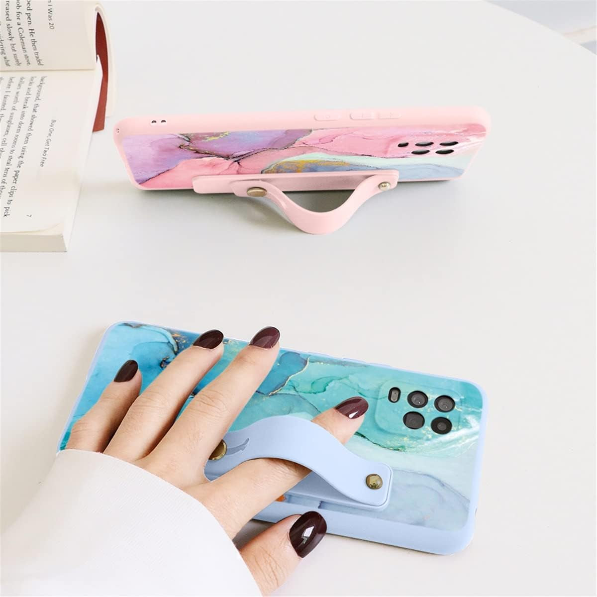 KAPUCTW 2 Pack for Xiaomi Poco M3 Case with Wrist Strap, Cute Marble Print Pattern Wristband Holder Phone Case Soft Silicone TPU Bumper Shockproof Protective Cover for Xiaomi Poco M3 6.53 Inch  KAPUCTW   