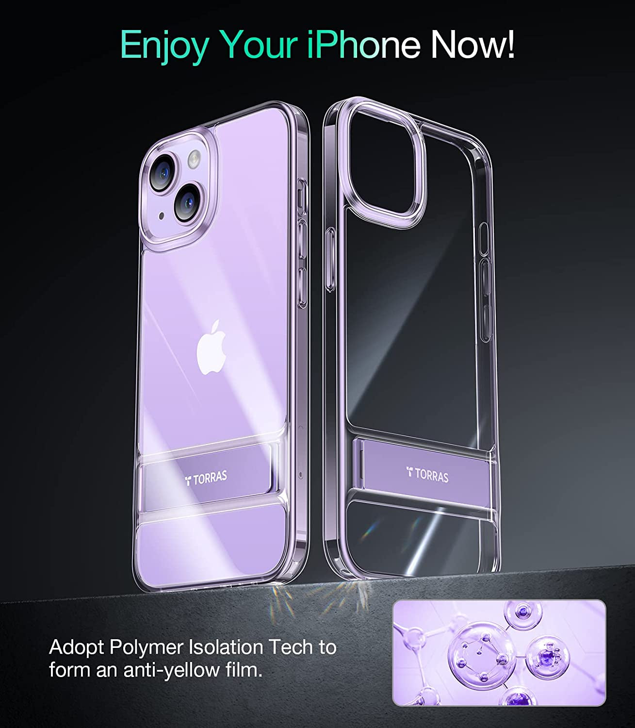 TORRAS Moonclimber for Iphone 14 plus Case, [3 Stand Ways][Non-Yellowing] Military Grade Shockproof Protective Slim Hard Clear Phone Case with Stand 6.7'' 2022, Purple  TORRAS   