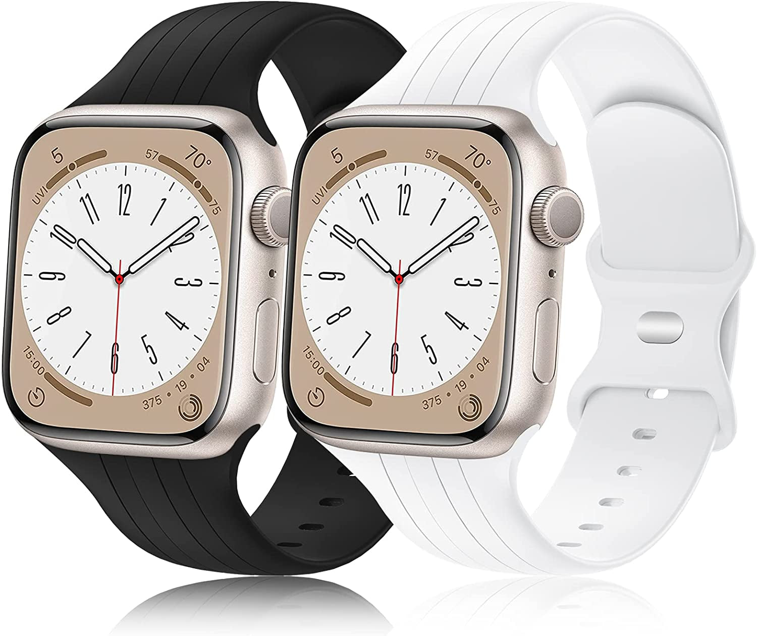 [2 Pack] Designer Bands Compatible with Apple Watch Band 38Mm 40Mm 41Mm 42Mm 44Mm 45Mm 49Mm Men Women, Soft Silicone Sport Band Replacement Strap for Apple Watch Ultra Iwatch Series 8 7 SE 6 5 4 3 2 1  Seizehe Black/White 38mm/40mm/41mm 