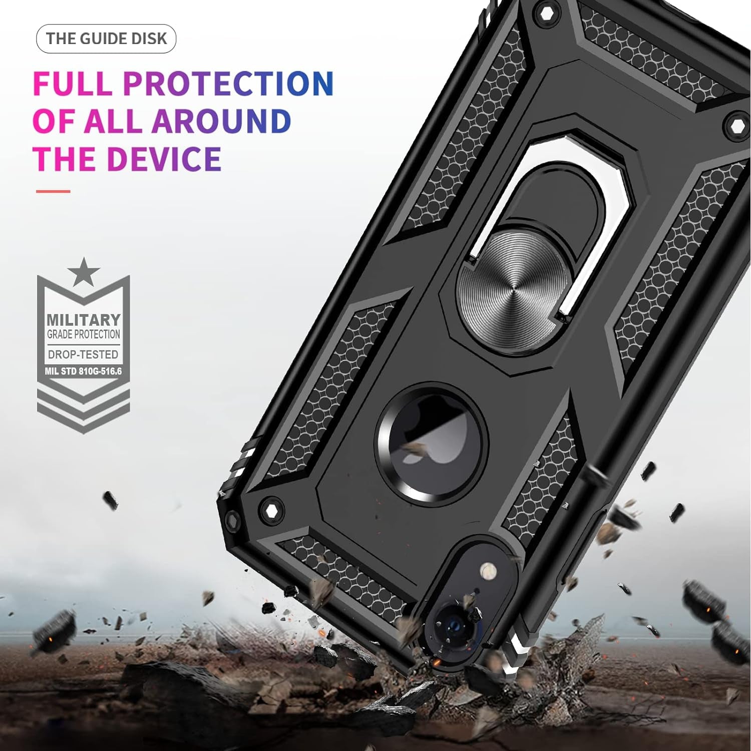 Leyi for Iphone XR Case, Iphone XR Case with Stand and [2PCS] Tempered Glass Screen Protector for Men, Heavy Duty Protective Hard Case with Metal Ring for Apple Iphone 10 XR, Black  LeYi   