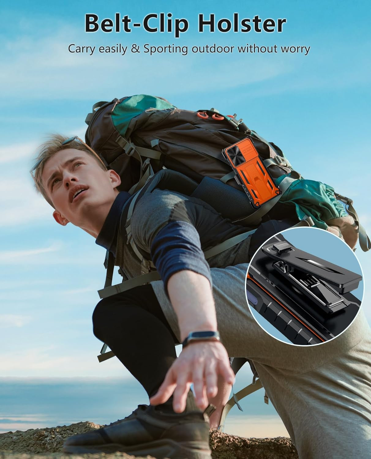 For Motorola Moto G-Stylus 5G-2022 Case: Military Grade Drop Proof Protection Rugged Protective Cell Phone Cover with Belt Clip Holster Kickstand & Slide |Shockproof TPU Matte(Belt-Clip Orange)  WTYOO   