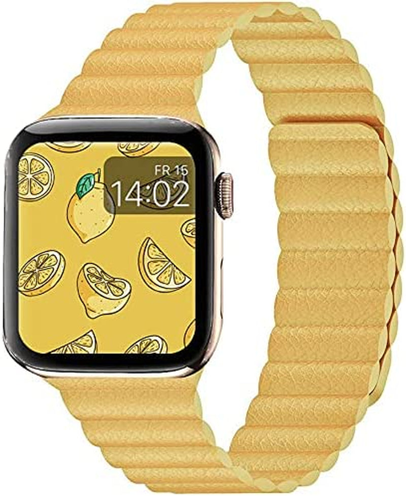 INI Compatible with Apple Watch Band 49Mm 45Mm 44Mm 42Mm 41Mm 40Mm 38Mm - Enhanced Adjustable Leather Strap with Magnetic Closure System for Iwatch Series Ultra/8/7/Se/6/5/4/3/2/1 - Black  INI Technologies Pineapple 42mm/44mm/45mm/49mm 6.0"-8.0" 