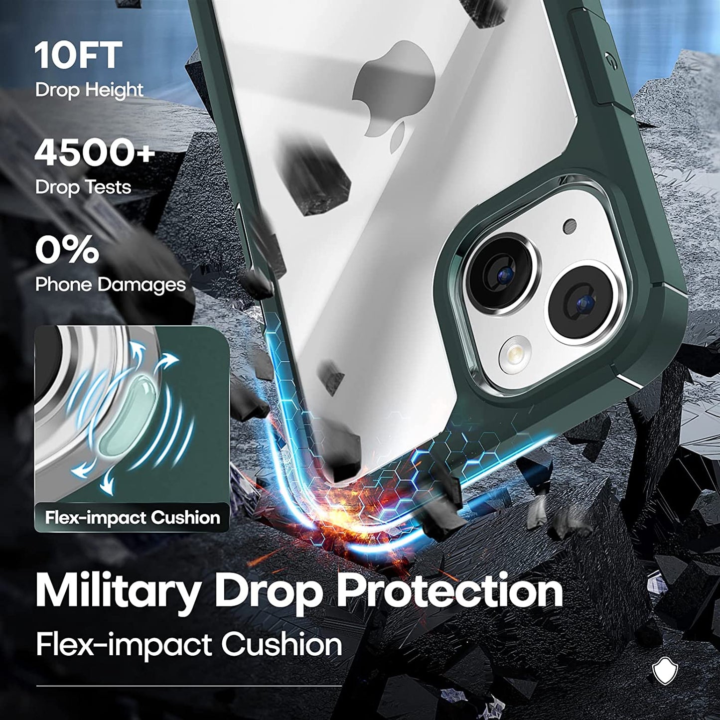 TAURI [5 in 1 Designed for Iphone 14 plus Case, [Not-Yellowing] with 2X Tempered Glass Screen Protector + 2X Camera Lens Protector, [Military-Grade Drop Protection] Slim Phone Case 6.7 Inch Green  TAURI   