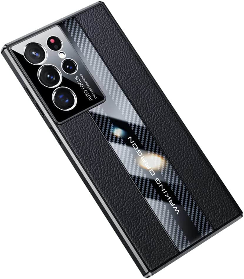 Lunivop for Samsung S21 Ultra Luxury TPU Soft Bumper Carbon Fiber & Genuine Leather Cover Compatible with Samsung Galaxy S21 Ultra 6.8" Inch Case Camera Protection Shockproof Phone Case (Black)  Lunivop   