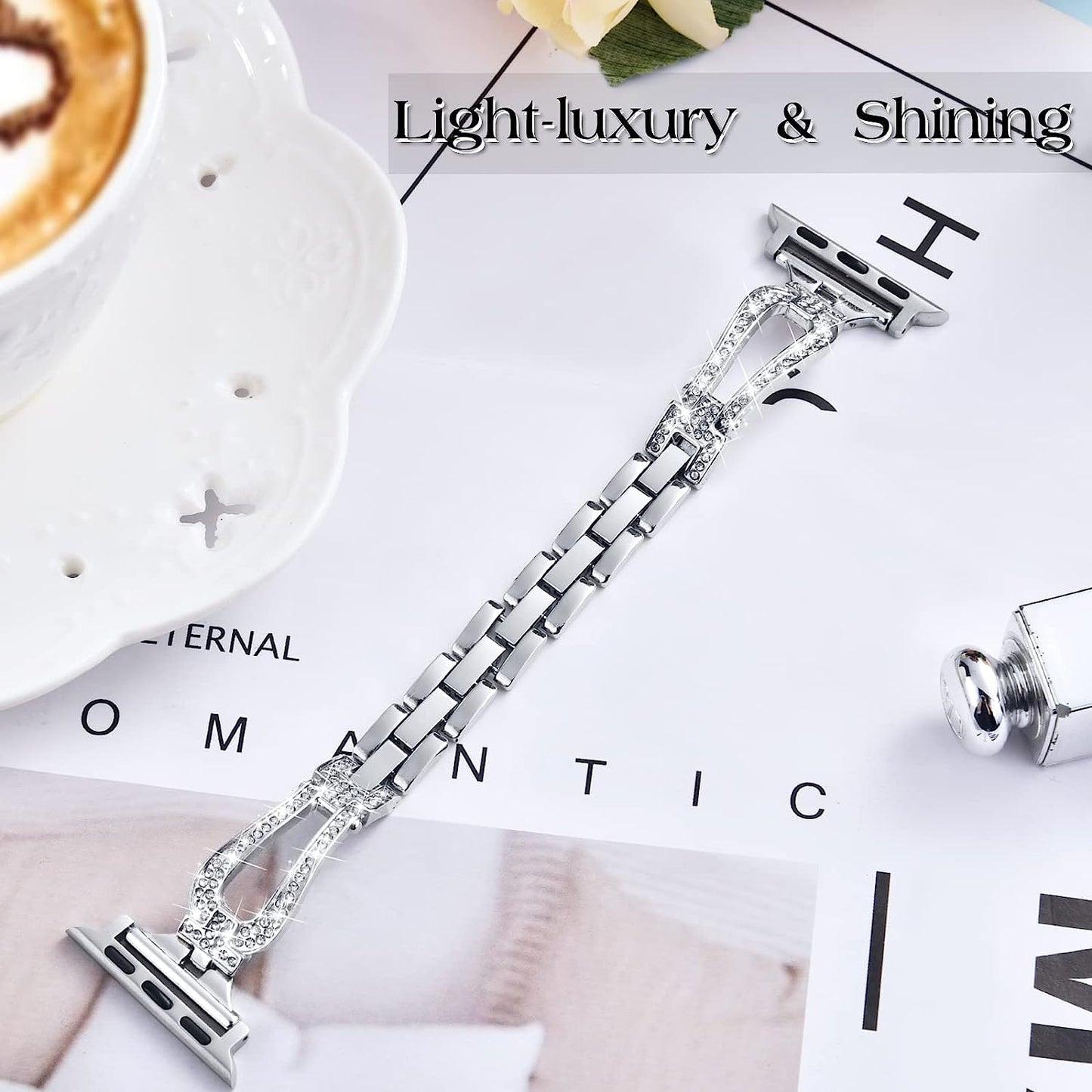 MOFREE Bling Band Compatible for Apple Watch Band 38Mm 40Mm 41Mm 42Mm 44Mm 45Mm Iwatch Series SE 8 7 6 5 4 3 2 1,Dressy Jewelry Diamond Rhinestone Stylish Metal Wristband Strap for Women  MOFREE   