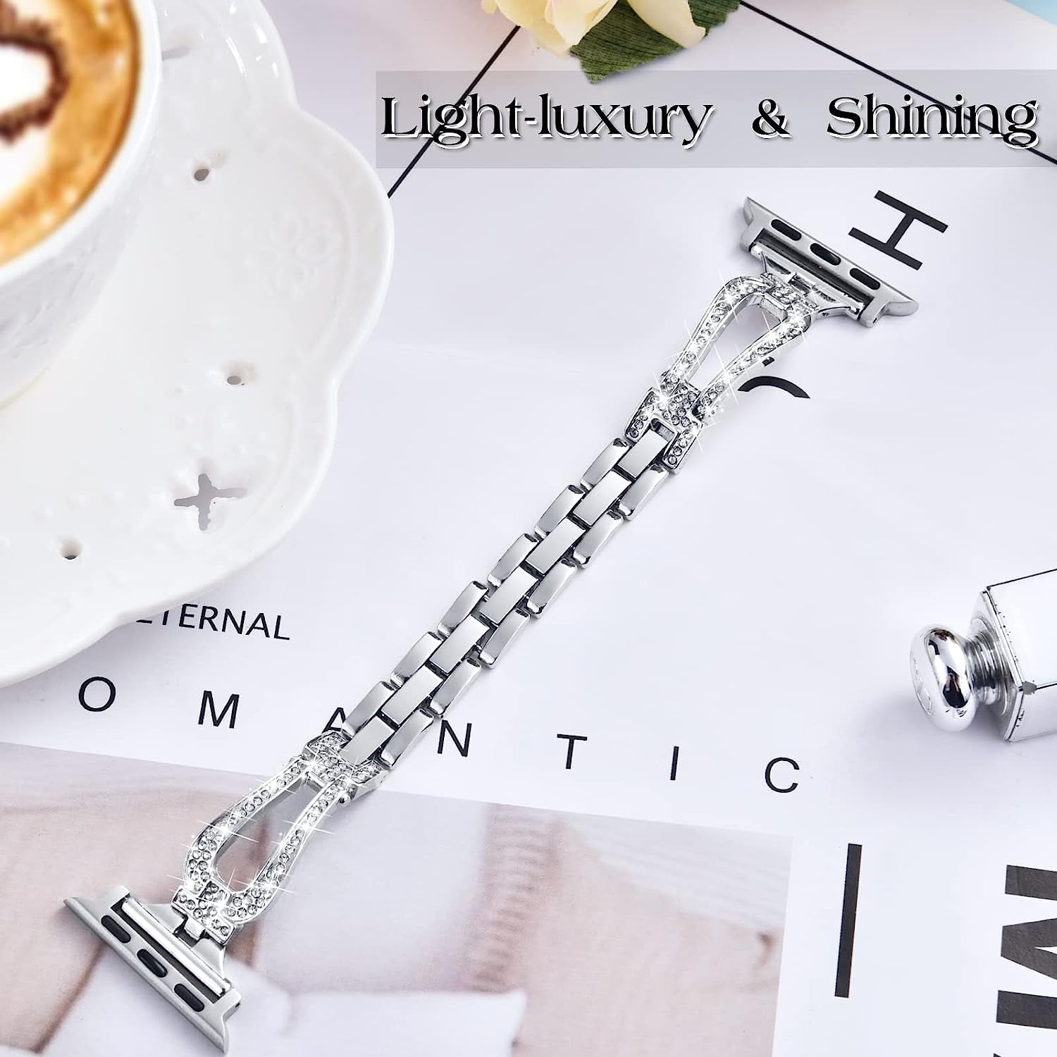 MOFREE Bling Band Compatible for Apple Watch Band 38Mm 40Mm 41Mm 42Mm 44Mm 45Mm Iwatch Series SE 8 7 6 5 4 3 2 1,Dressy Jewelry Diamond Rhinestone Stylish Metal Wristband Strap for Women  MOFREE   