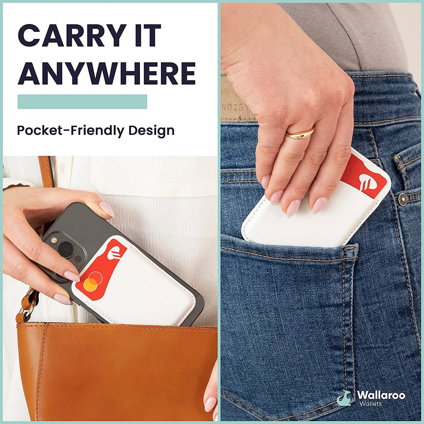 Genuine Leather Magsafe Compatible Wallet - Wallet for Apple Iphone 12 and Newer or Magsafe Ready Case - Iphone Wallet with Strong Magnet for Credit Card - Easy to Attach & Extra Slim (White)  Wallaroo, Inc   