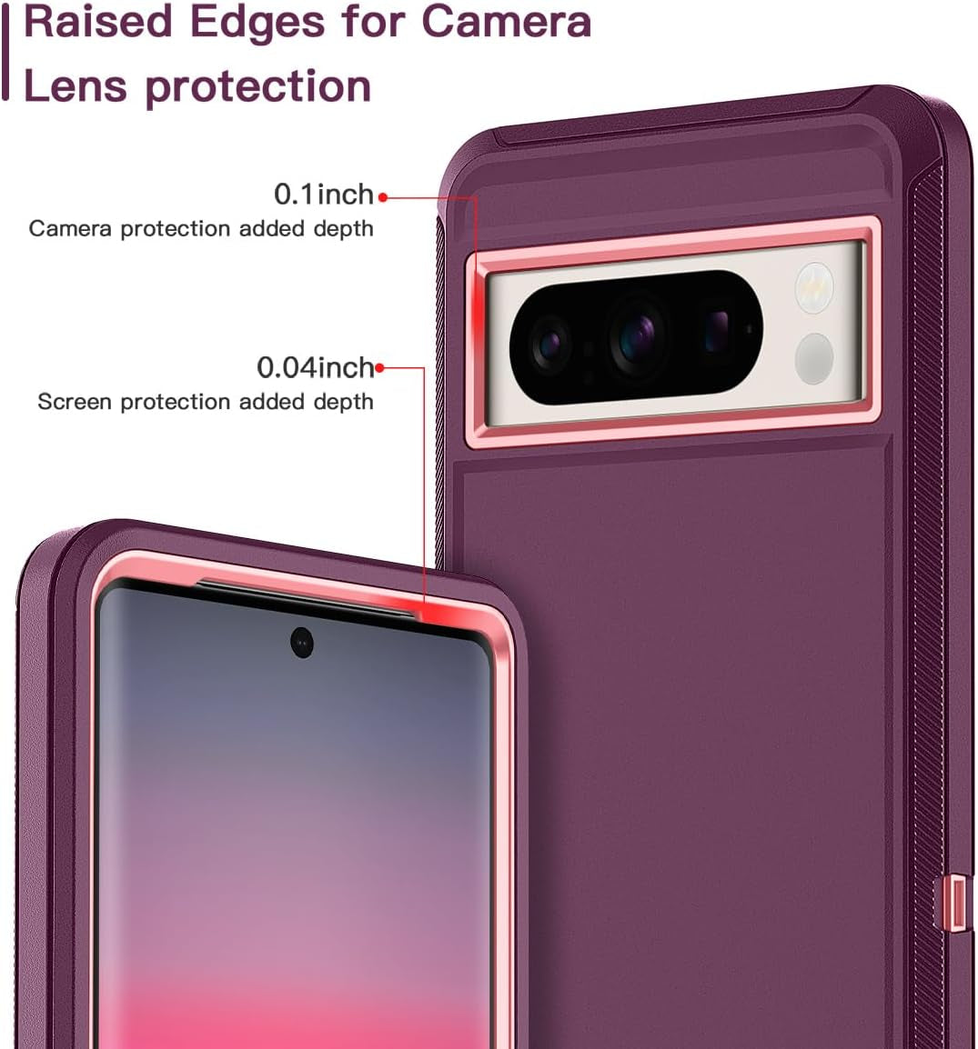 I-HONVA for Google Pixel 8 Pro Case Shockproof Dust/Drop Proof 3-Layer Full Body Protection [Without Screen Protector] Rugged Heavy Duty Durable Cover Case for Google Pixel 8 Pro 6.7" 2023,Purple/Pink  I-HONVA   